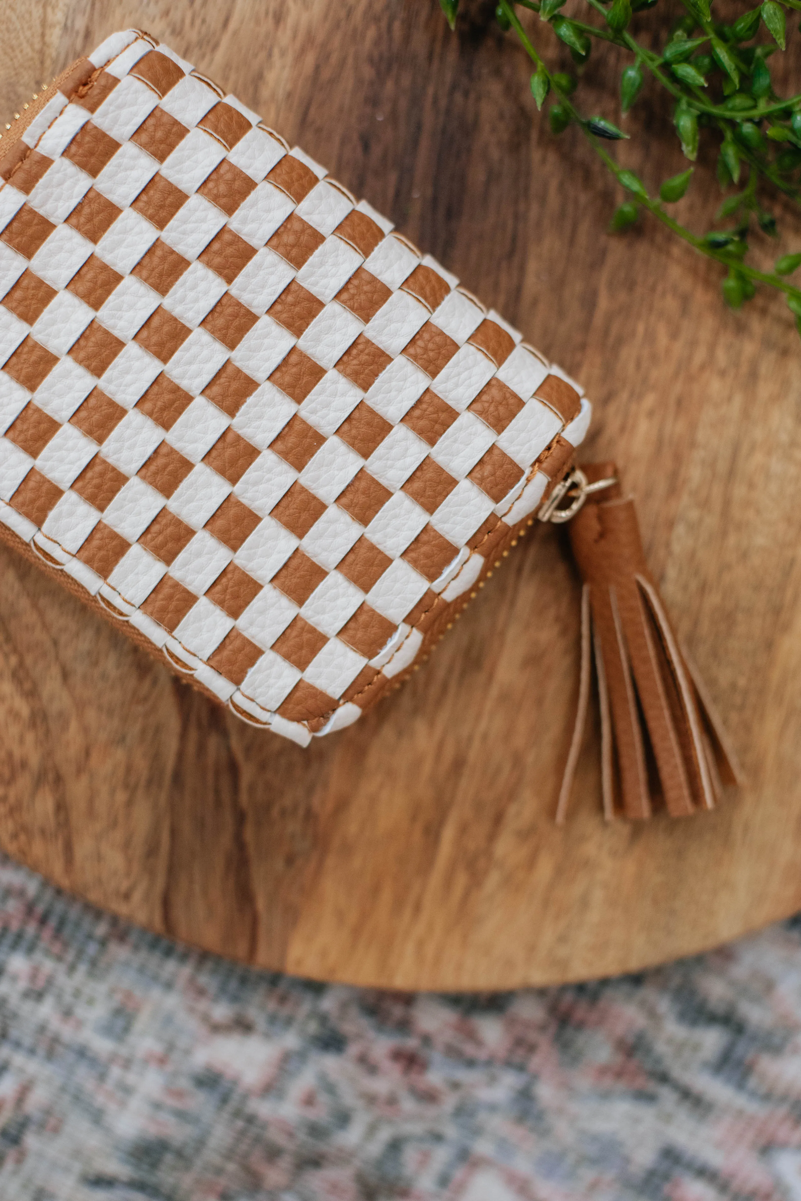 Never On Schedule Checkered Wallet - Tan sold by Wild Oak Boutique