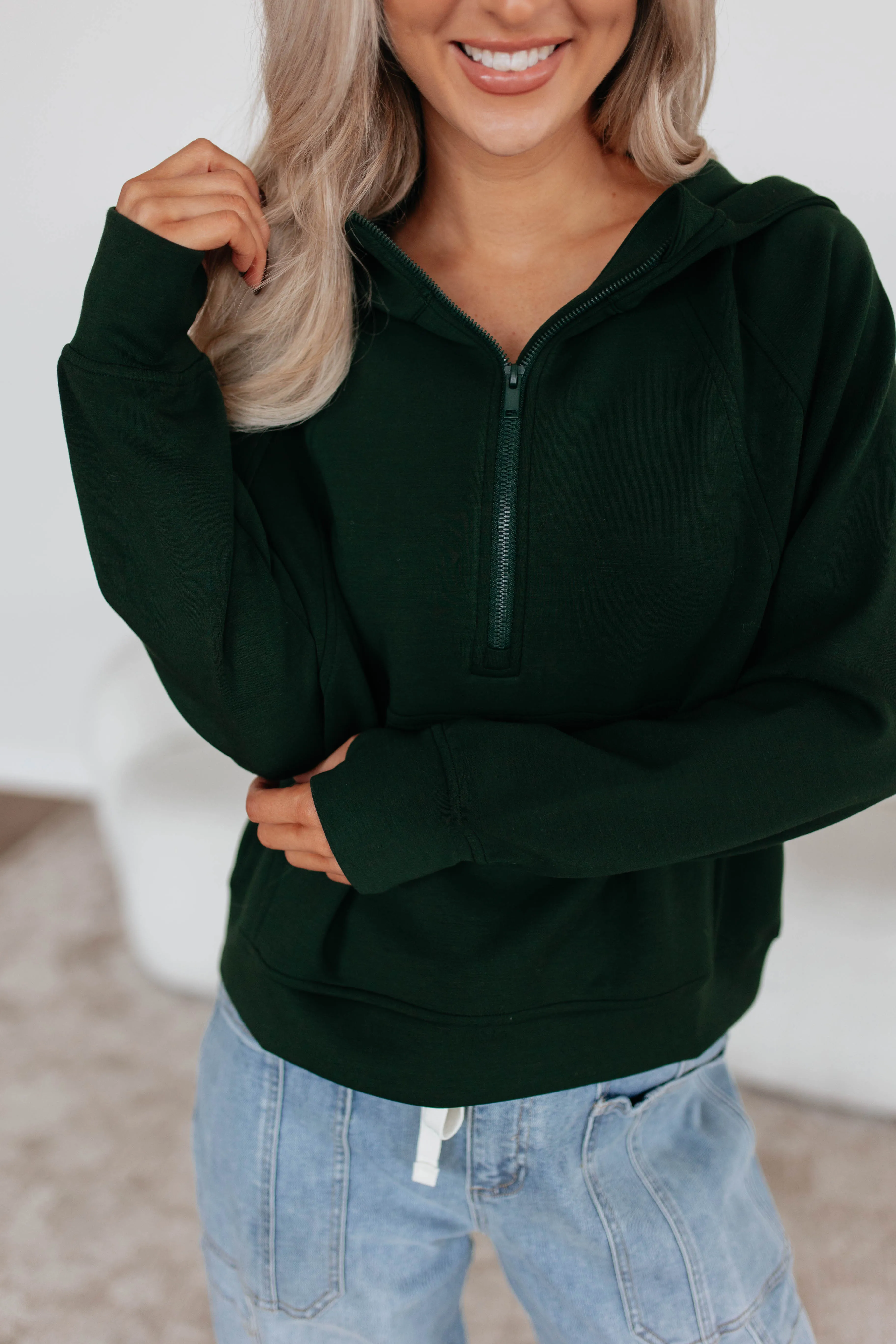 Aubrie Half-Zip Pullover - Hunter Green sold by Wild Oak Boutique
