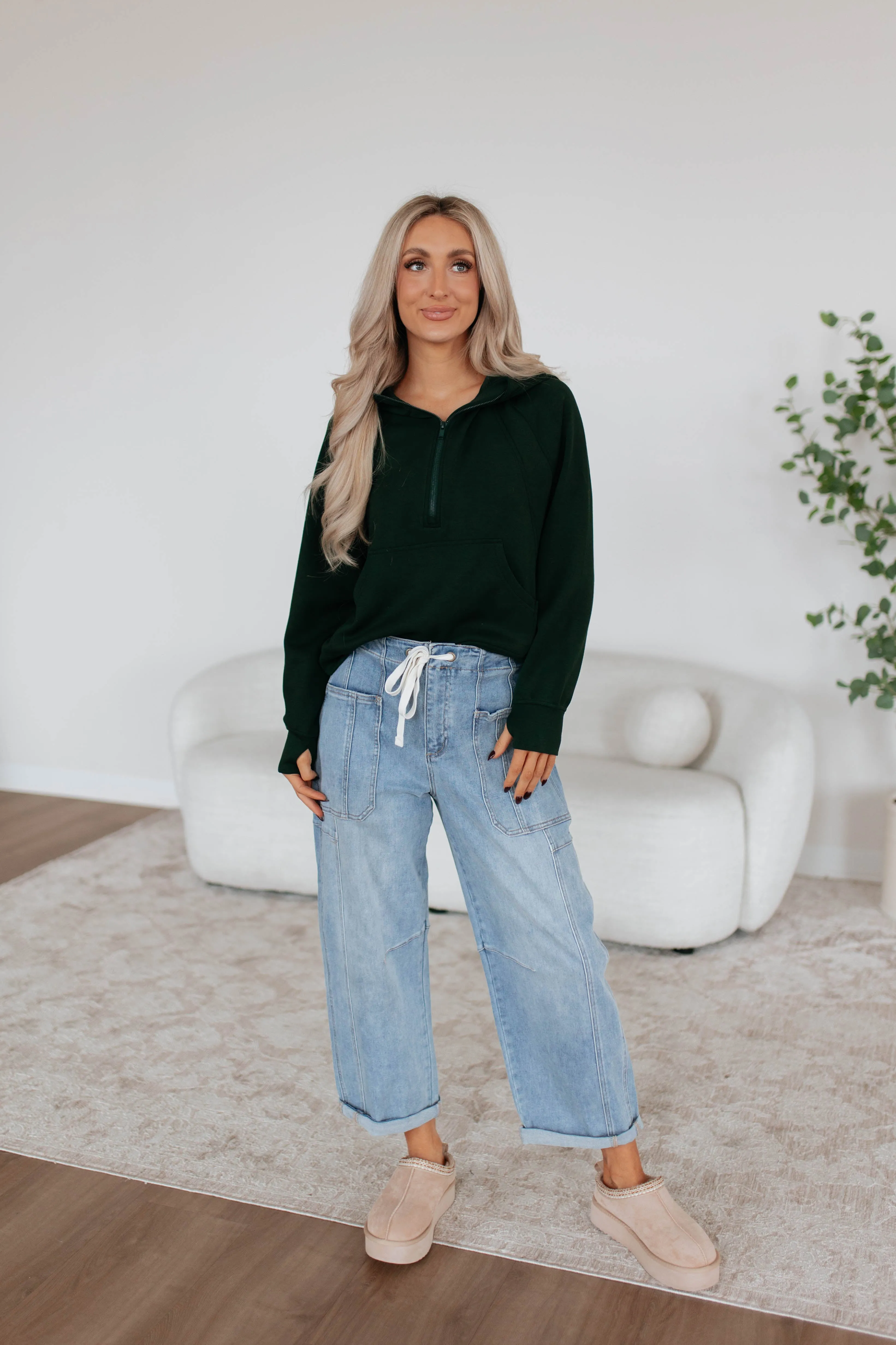 Aubrie Half-Zip Pullover - Hunter Green sold by Wild Oak Boutique product image thumbnail 3