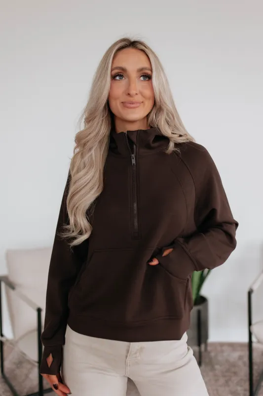 Aubrie Half-Zip Pullover - Espresso sold by Wild Oak Boutique