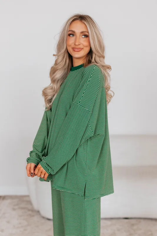 Cayla Striped Top - Hunter Green Mix sold by Wild Oak Boutique