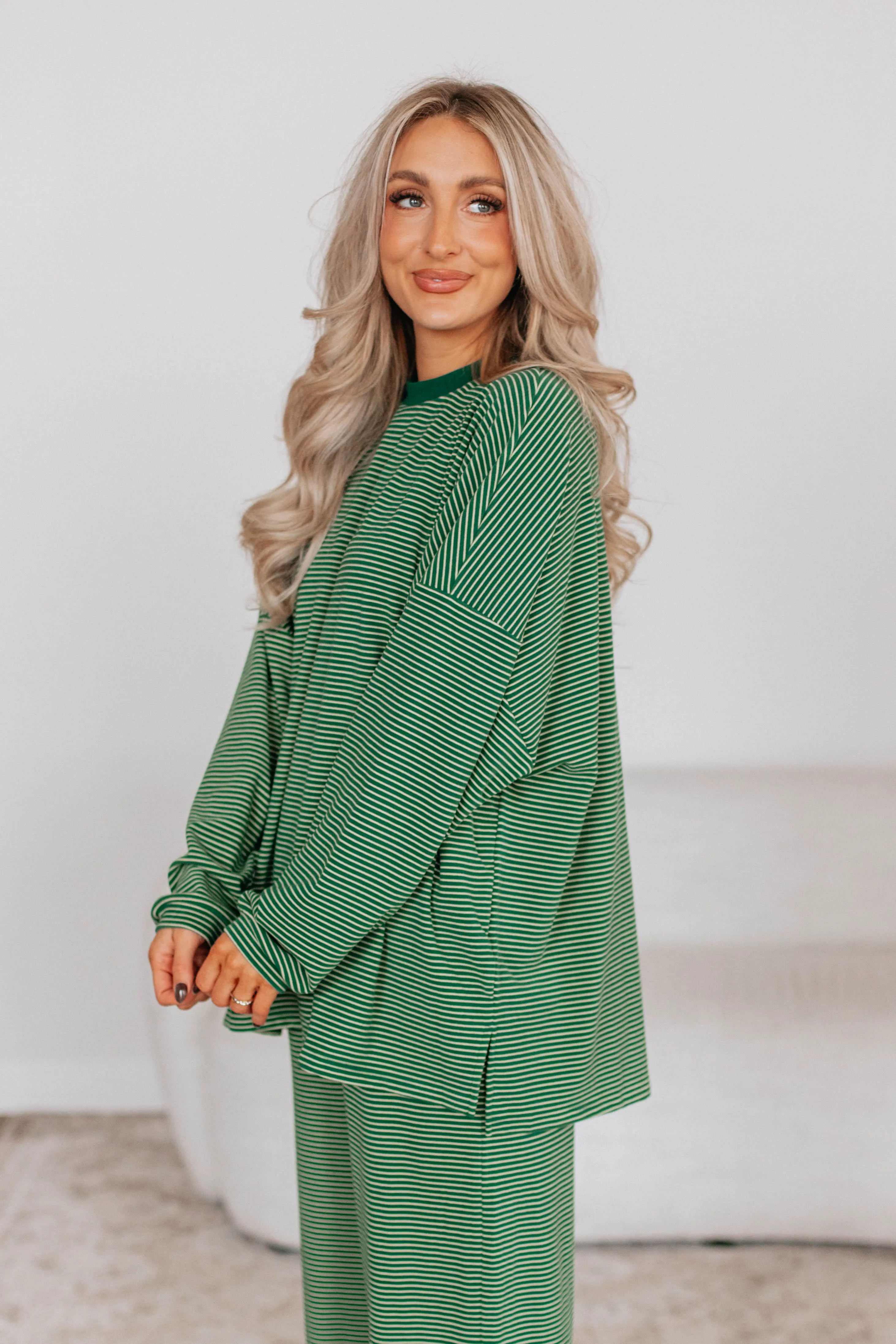 Cayla Striped Top - Hunter Green Mix sold by Wild Oak Boutique