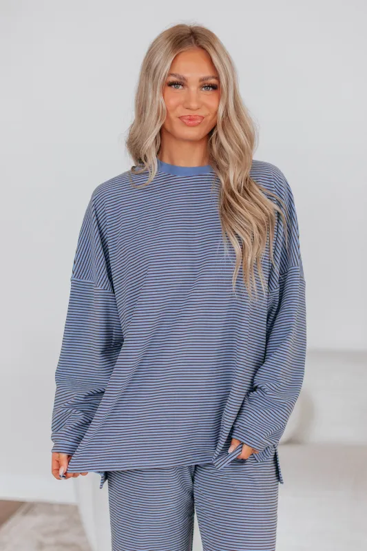 Cayla Striped Top - Dusty Periwinkle Mix sold by Wild Oak Boutique