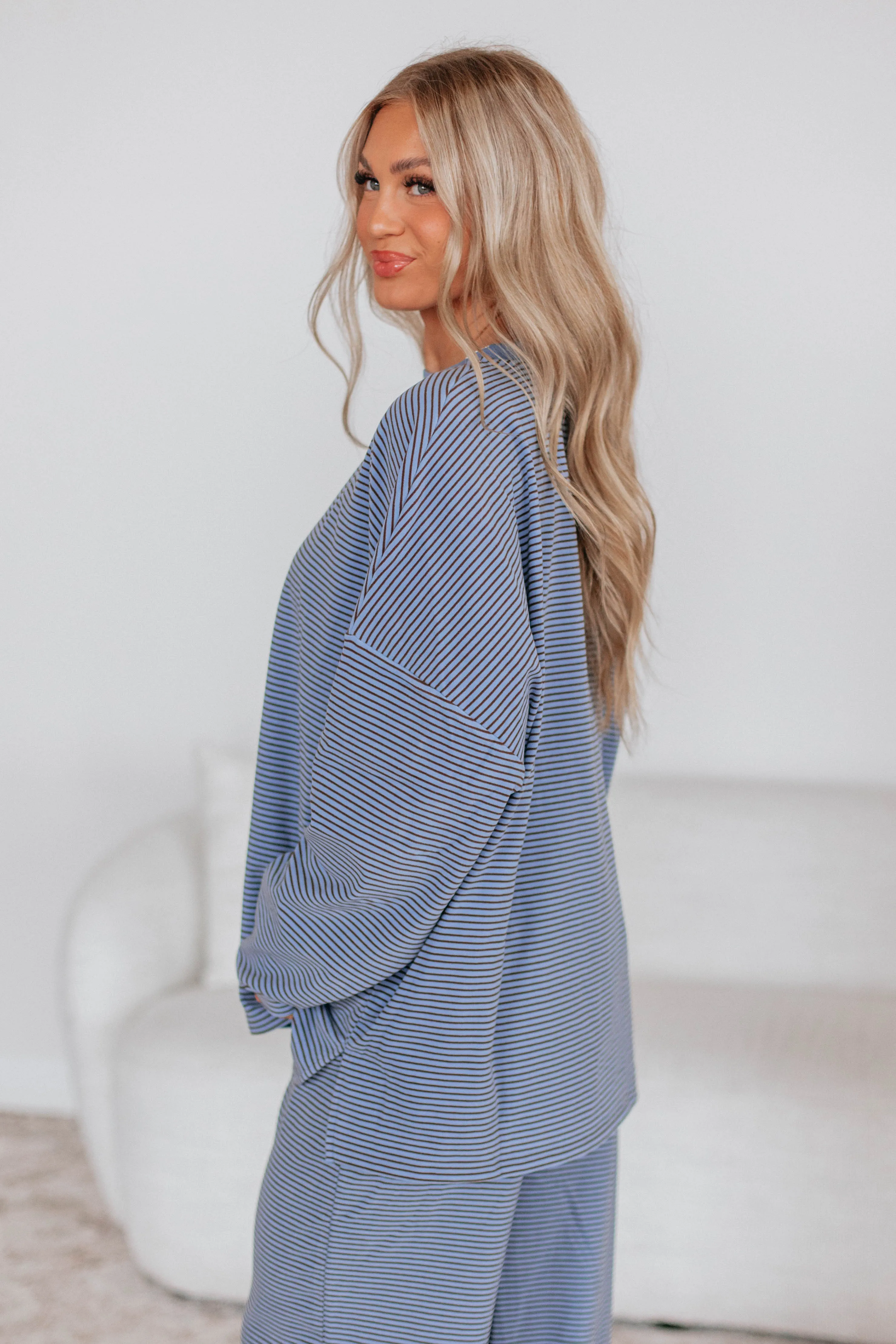 Cayla Striped Top - Dusty Periwinkle Mix sold by Wild Oak Boutique product image thumbnail 5