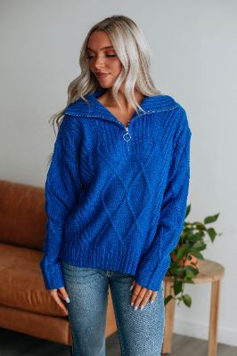 Belinda Half-Zip Sweater - Royal Blue sold by Wild Oak Boutique