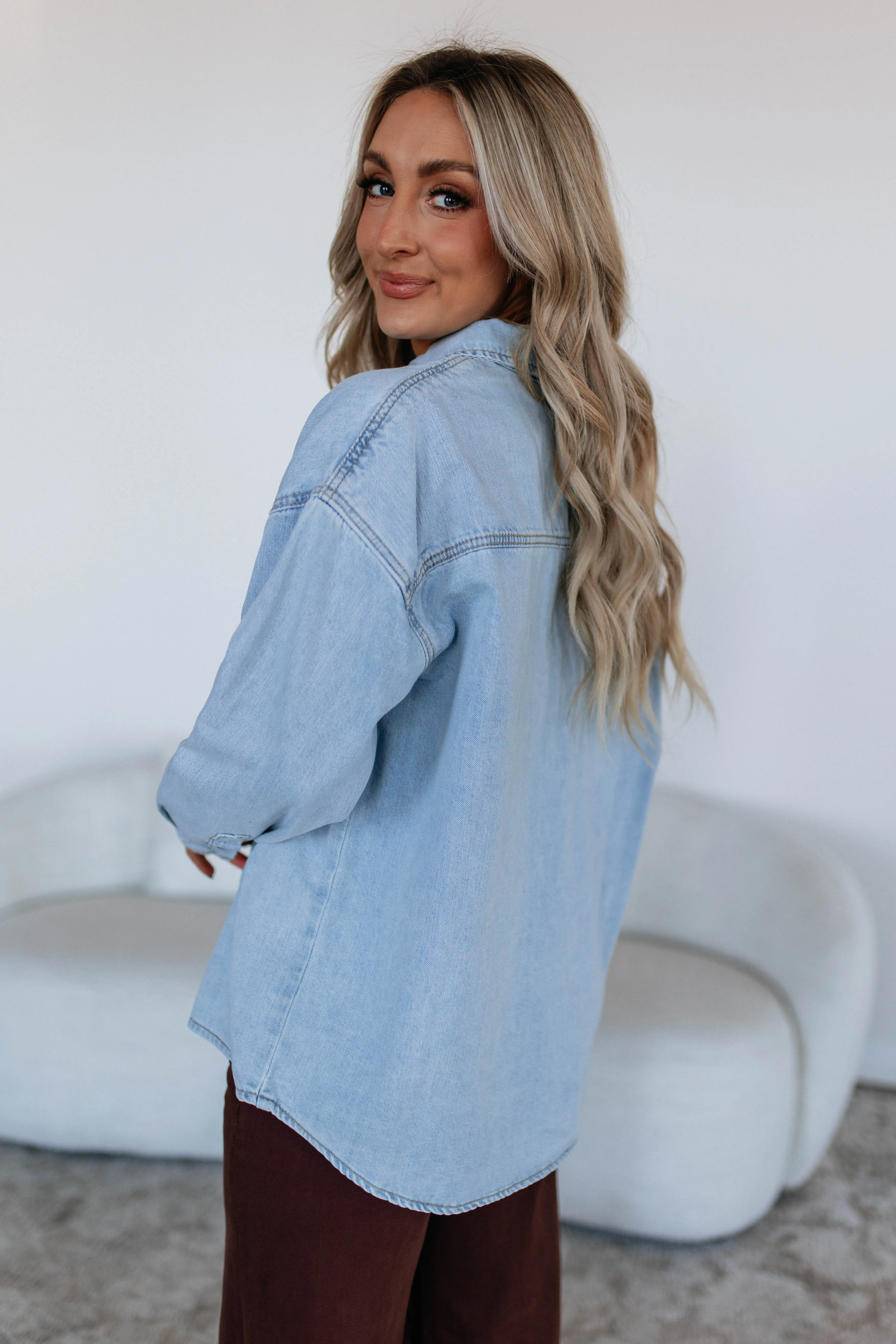 Jersie Denim Shacket - Light Wash sold by Wild Oak Boutique product image thumbnail 5