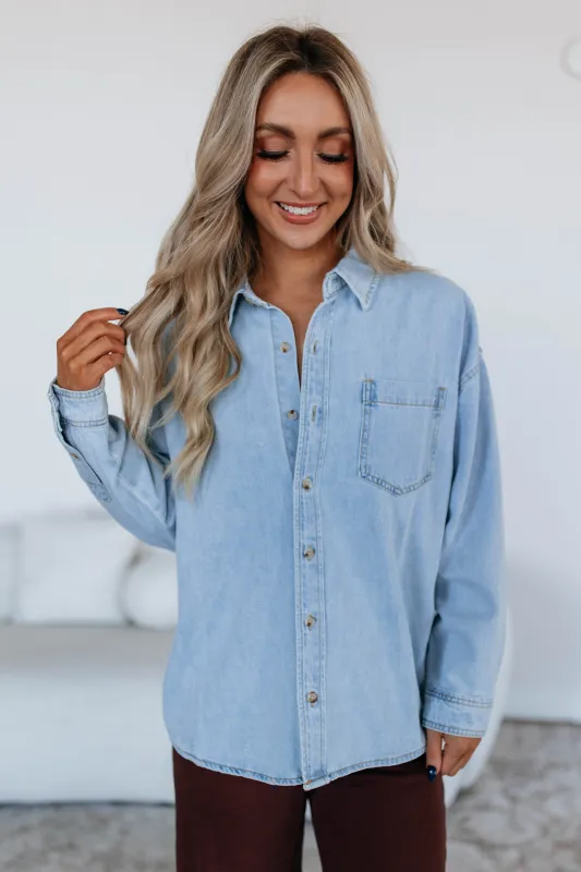 Jersie Denim Shacket - Light Wash sold by Wild Oak Boutique