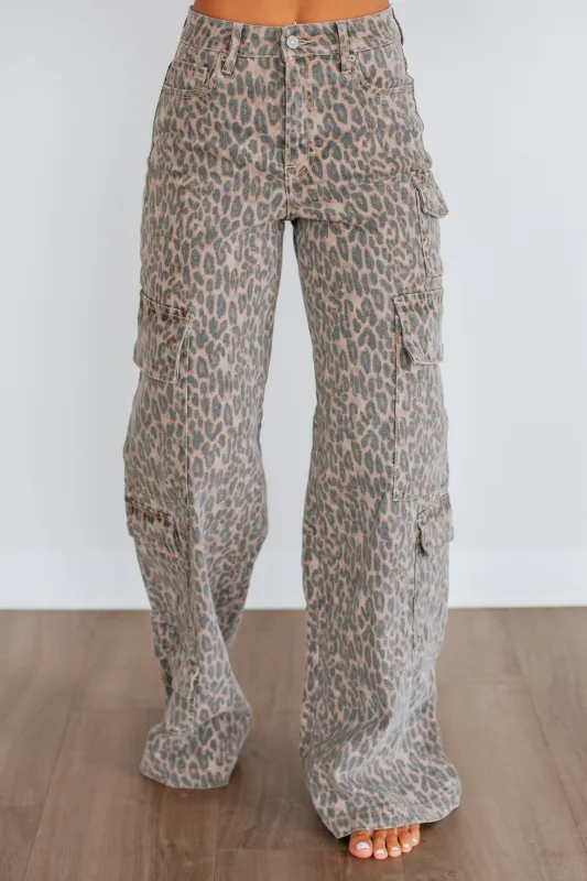 Nori Hidden Cargo Jeans - Cheetah sold by Wild Oak Boutique