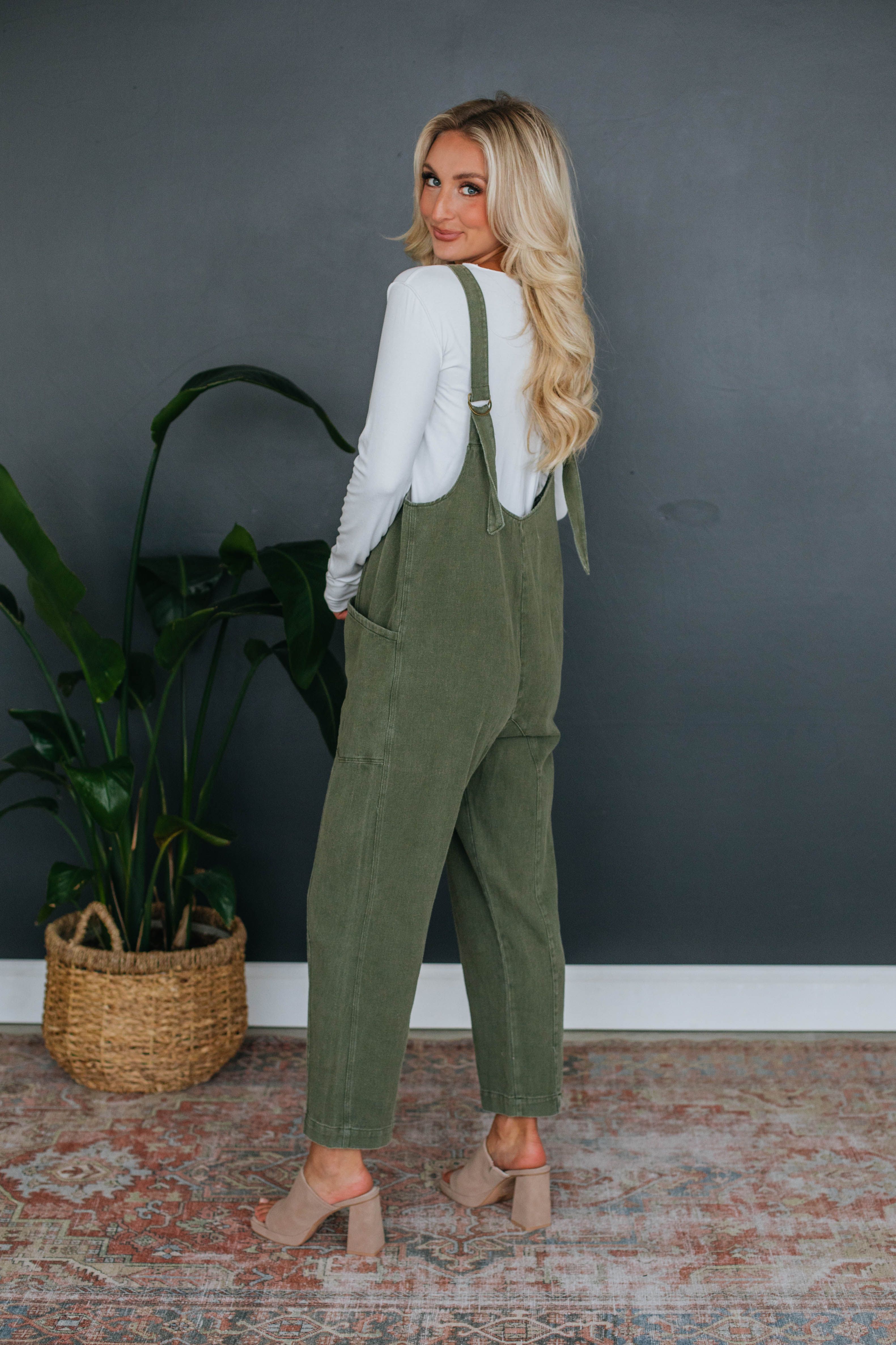 Marleigh Denim Jumpsuit - Olive sold by Wild Oak Boutique product image thumbnail 2