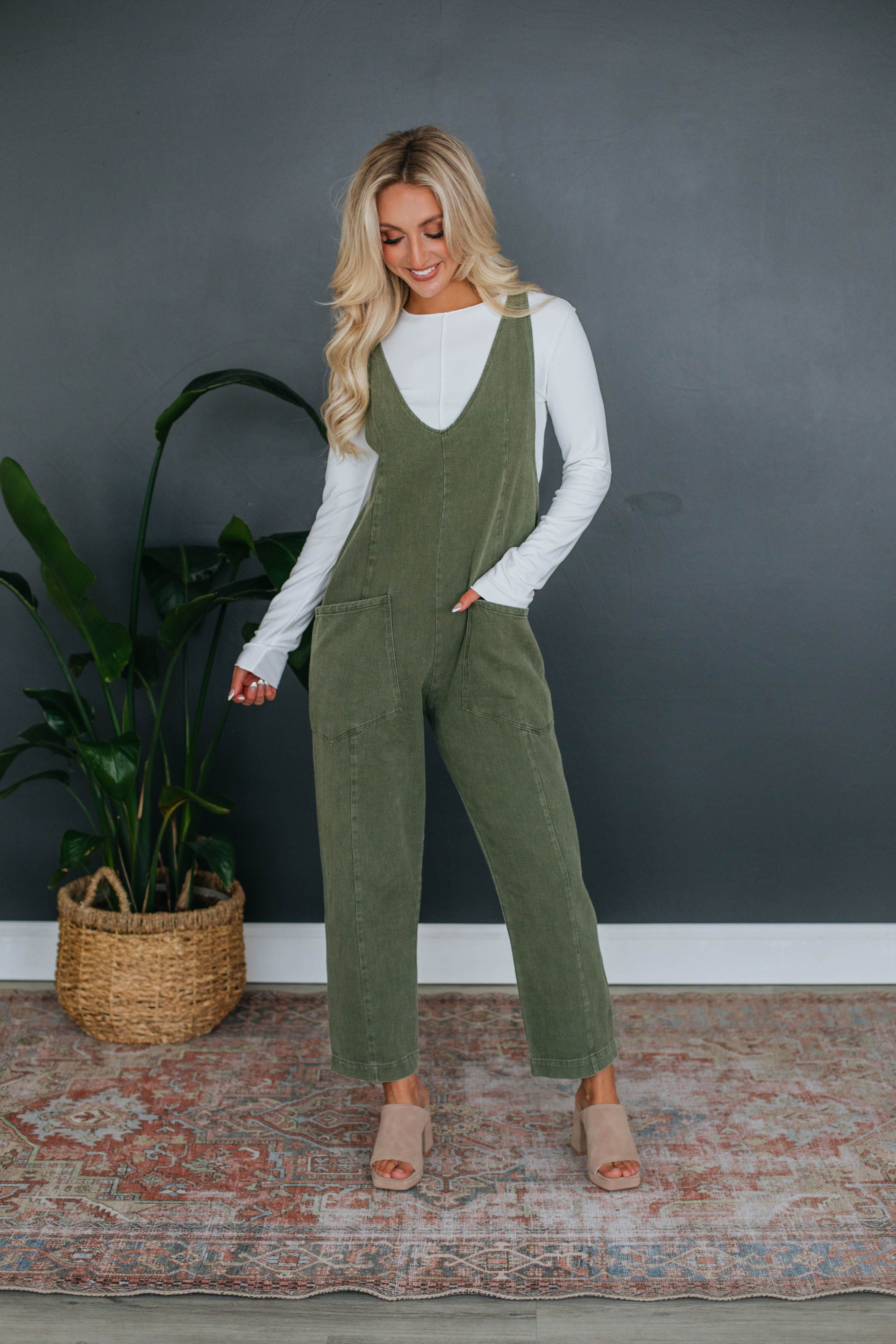 Marleigh Denim Jumpsuit - Olive sold by Wild Oak Boutique product image thumbnail 4
