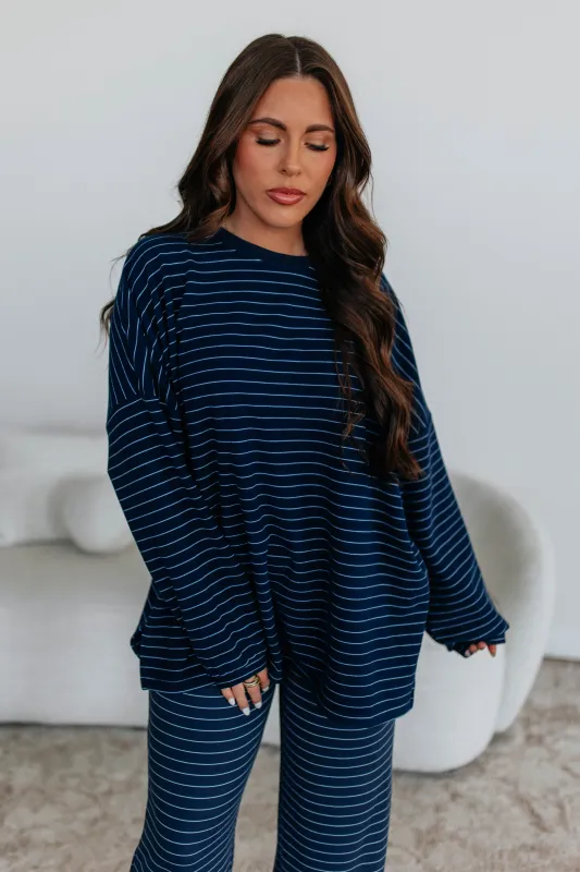 Cayla Striped Top - Navy Mix sold by Wild Oak Boutique