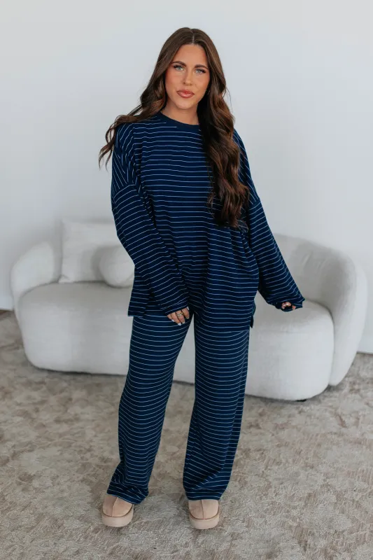 Cayla Striped Pants - Navy Mix sold by Wild Oak Boutique