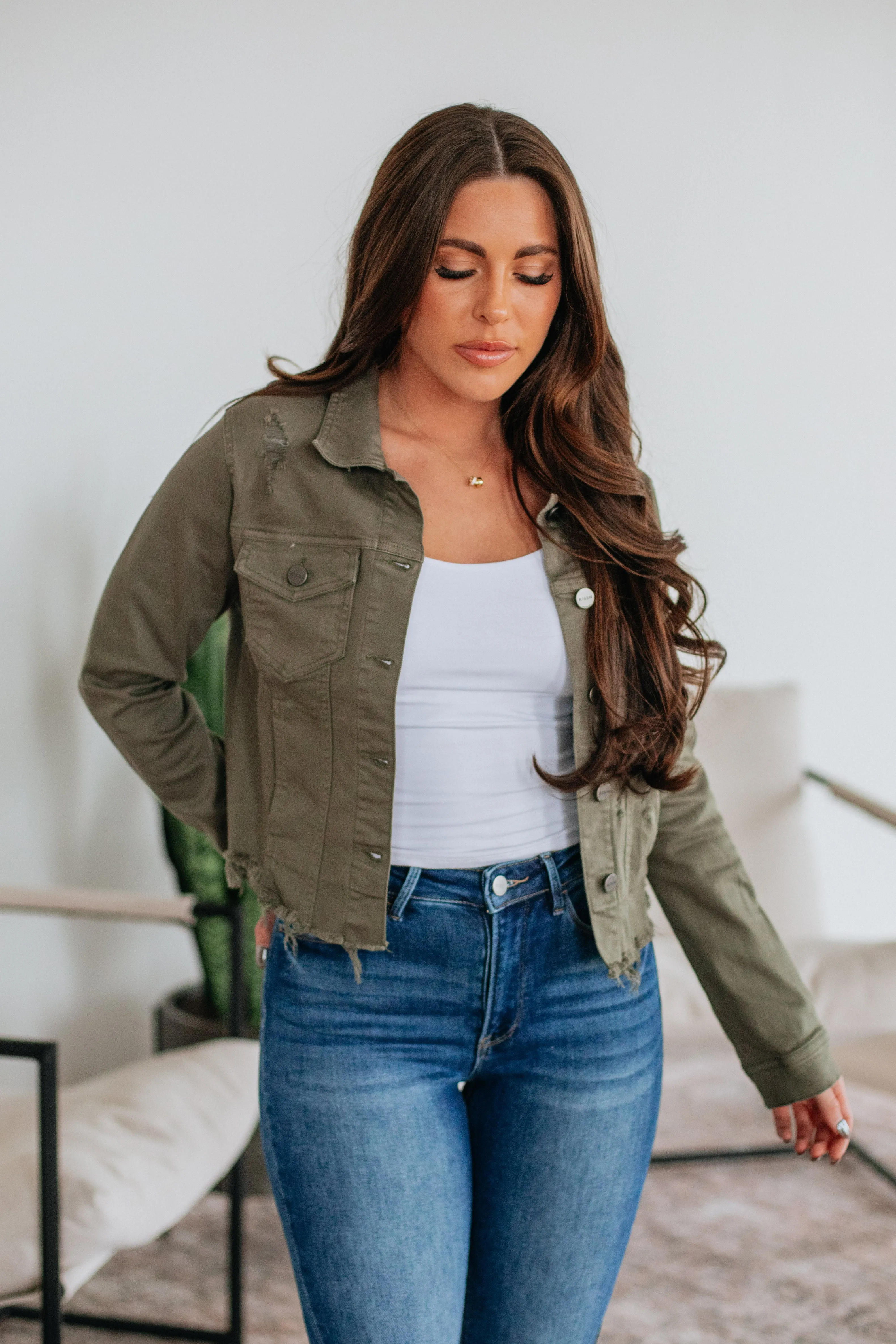 Gemma Risen Denim Jacket - Dark Olive sold by Wild Oak Boutique product image thumbnail 5