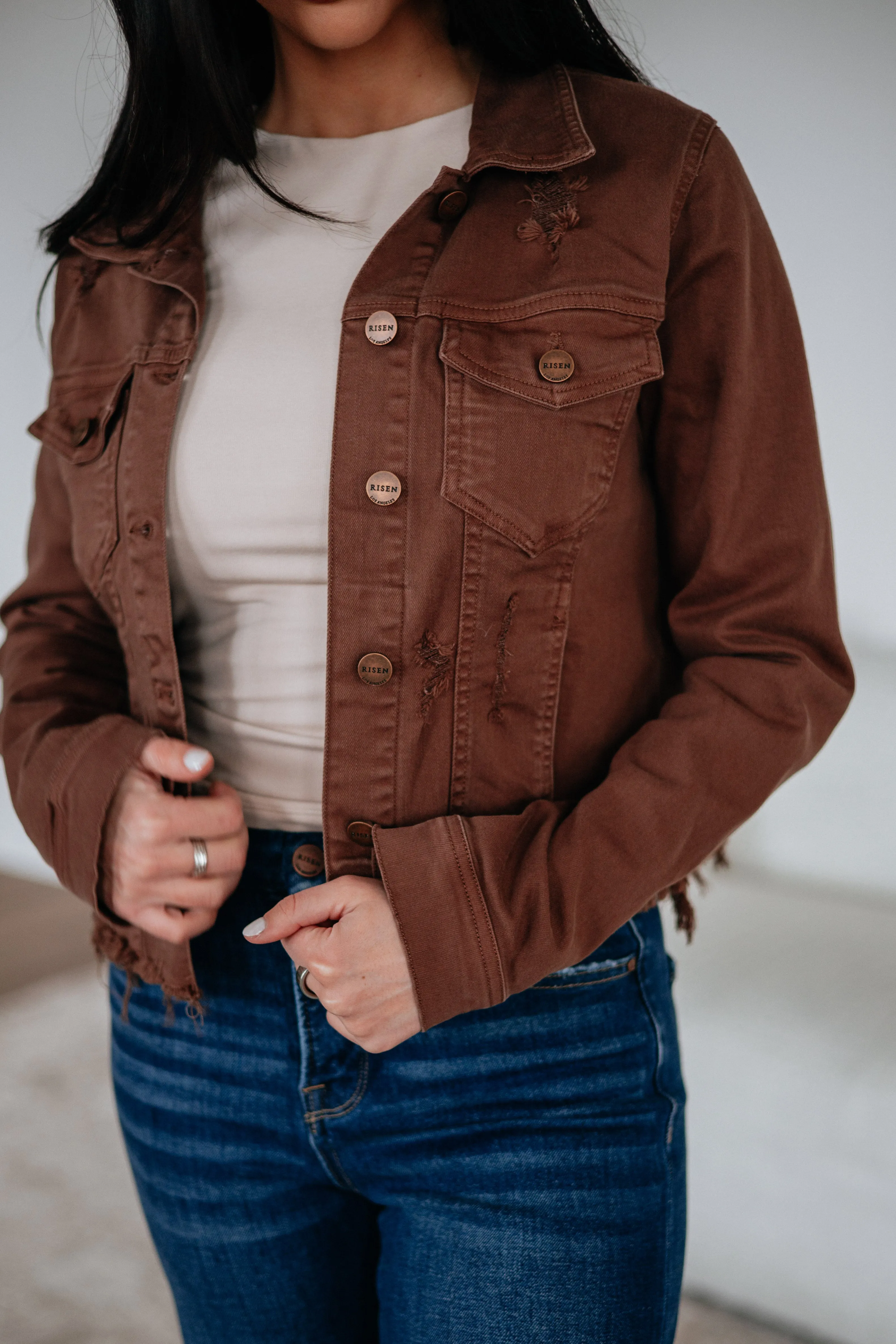 Gemma Risen Denim Jacket - Mocha sold by Wild Oak Boutique product image thumbnail 2