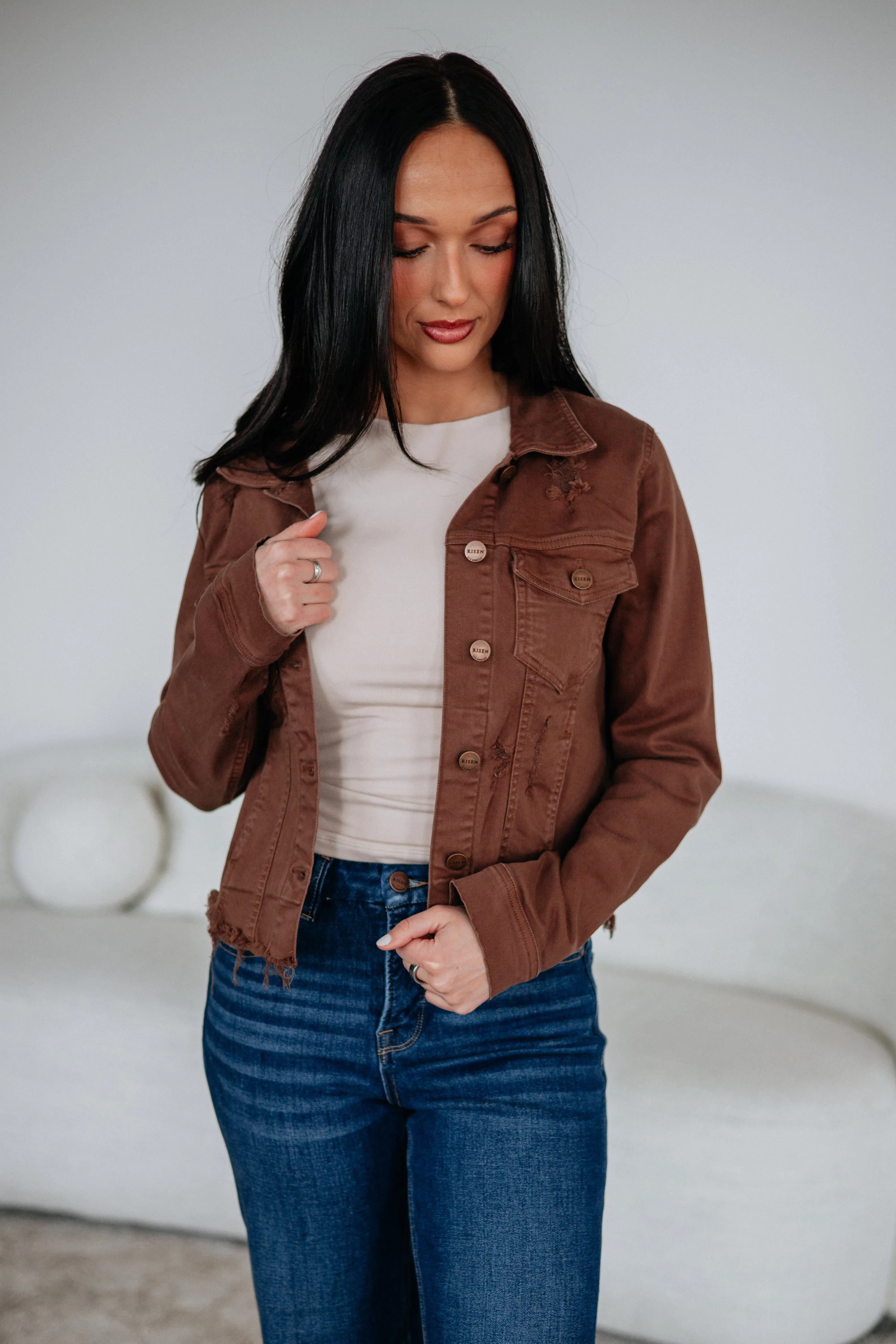 Gemma Risen Denim Jacket - Mocha sold by Wild Oak Boutique product image thumbnail 5
