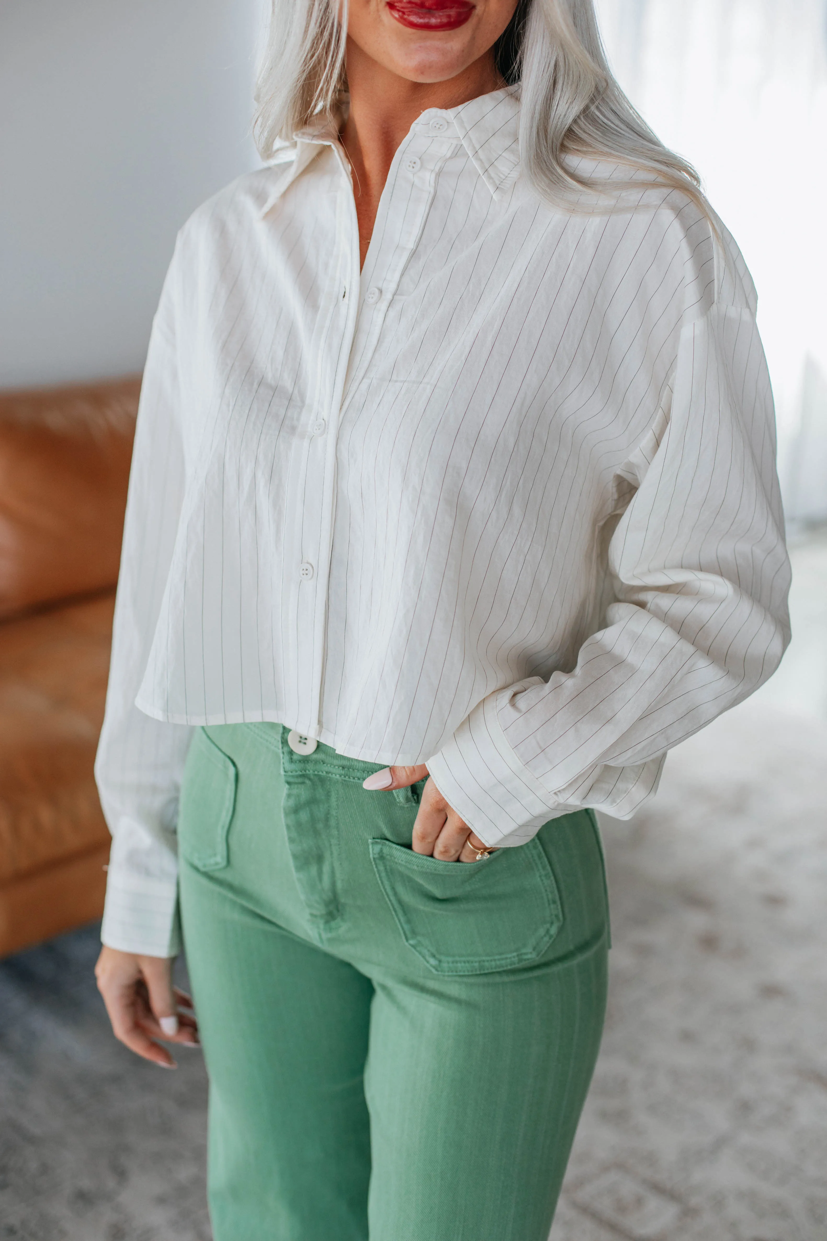 Larissa Striped Button Down - Ivory sold by Wild Oak Boutique product image thumbnail 2