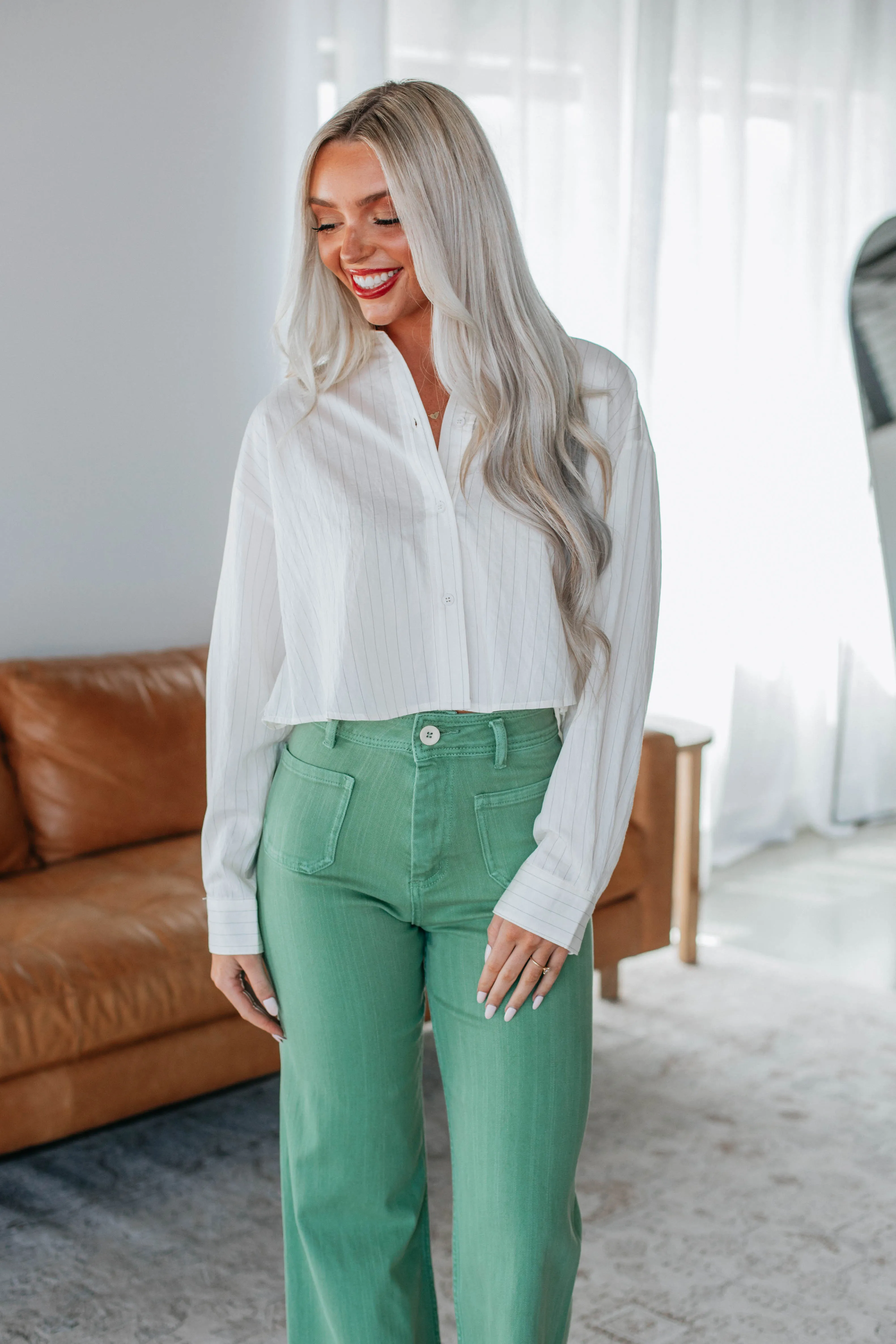 Larissa Striped Button Down - Ivory sold by Wild Oak Boutique