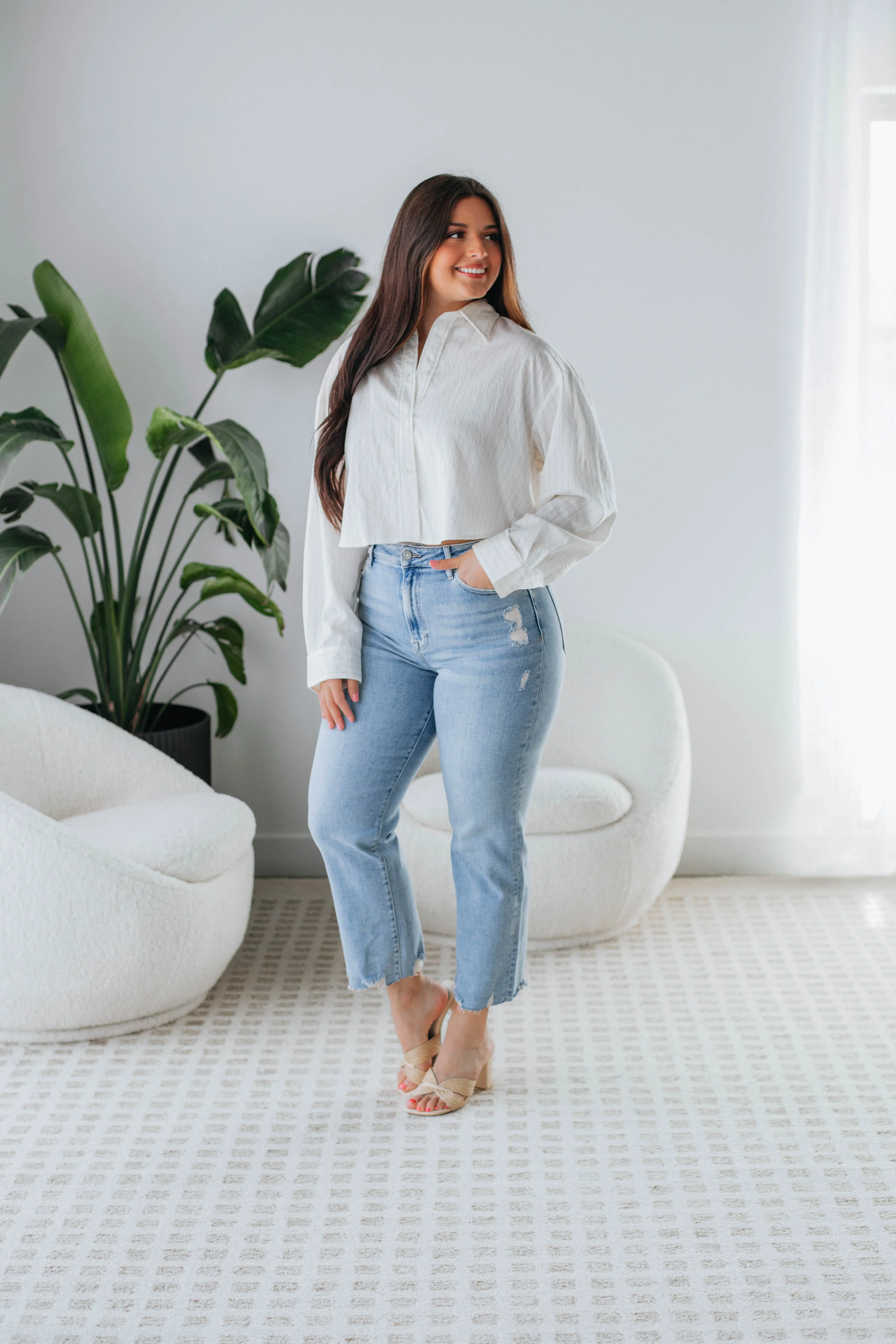 Larissa Striped Button Down - Ivory sold by Wild Oak Boutique product image thumbnail 3