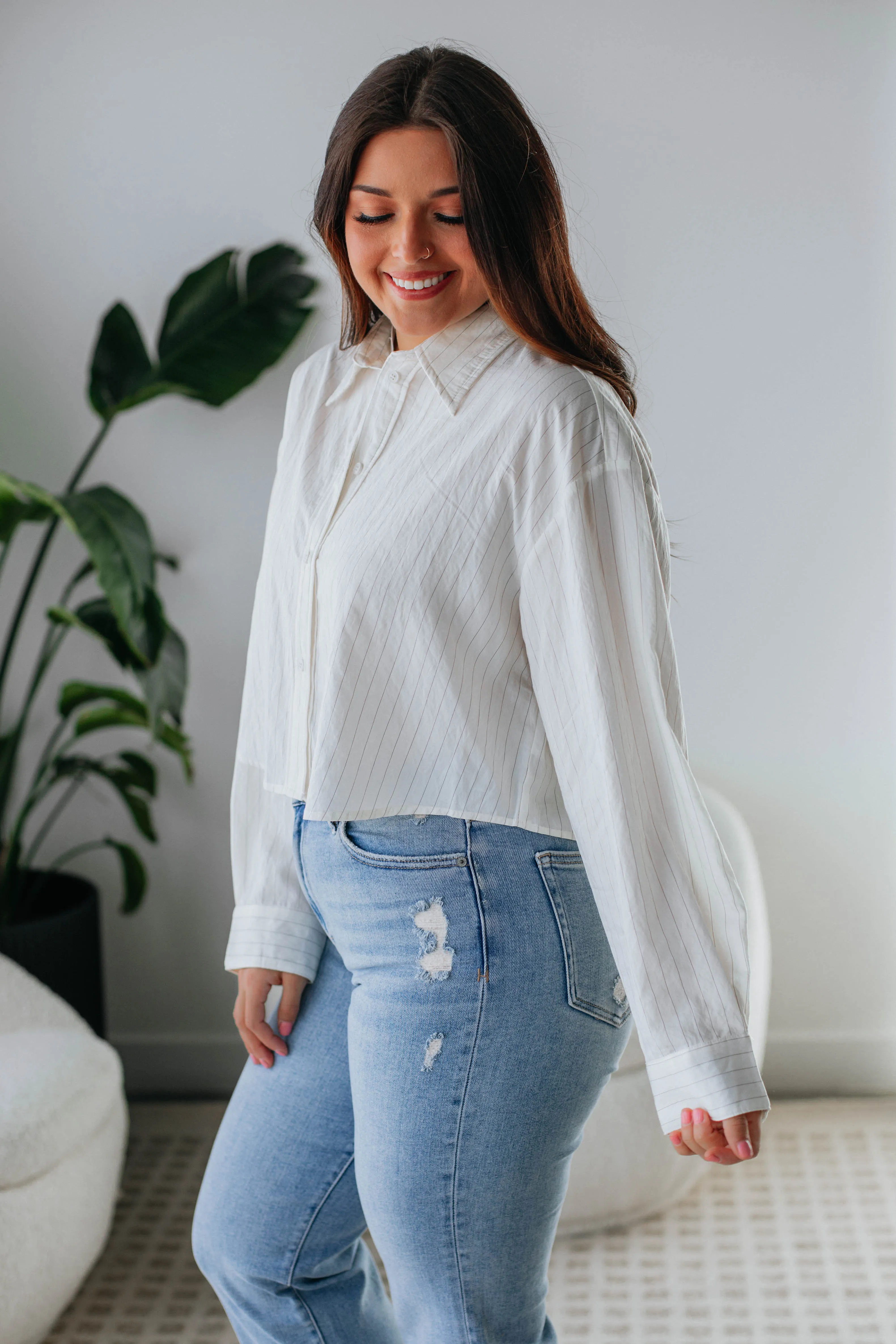 Larissa Striped Button Down - Ivory sold by Wild Oak Boutique product image thumbnail 4