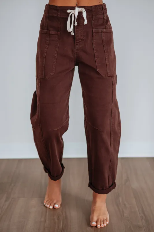 Kodi Risen Cargo Jeans - Chocolate sold by Wild Oak Boutique