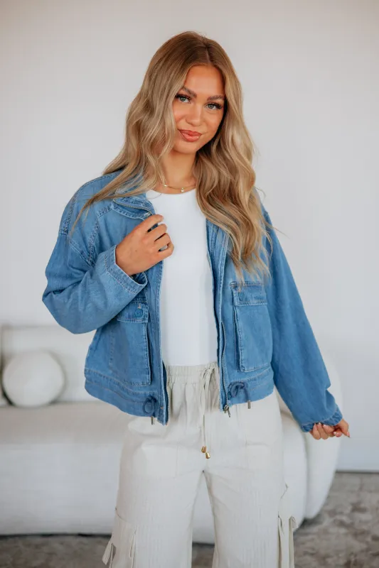 Rowe Risen Denim Jacket - Medium Wash made by Wild Oak Boutique