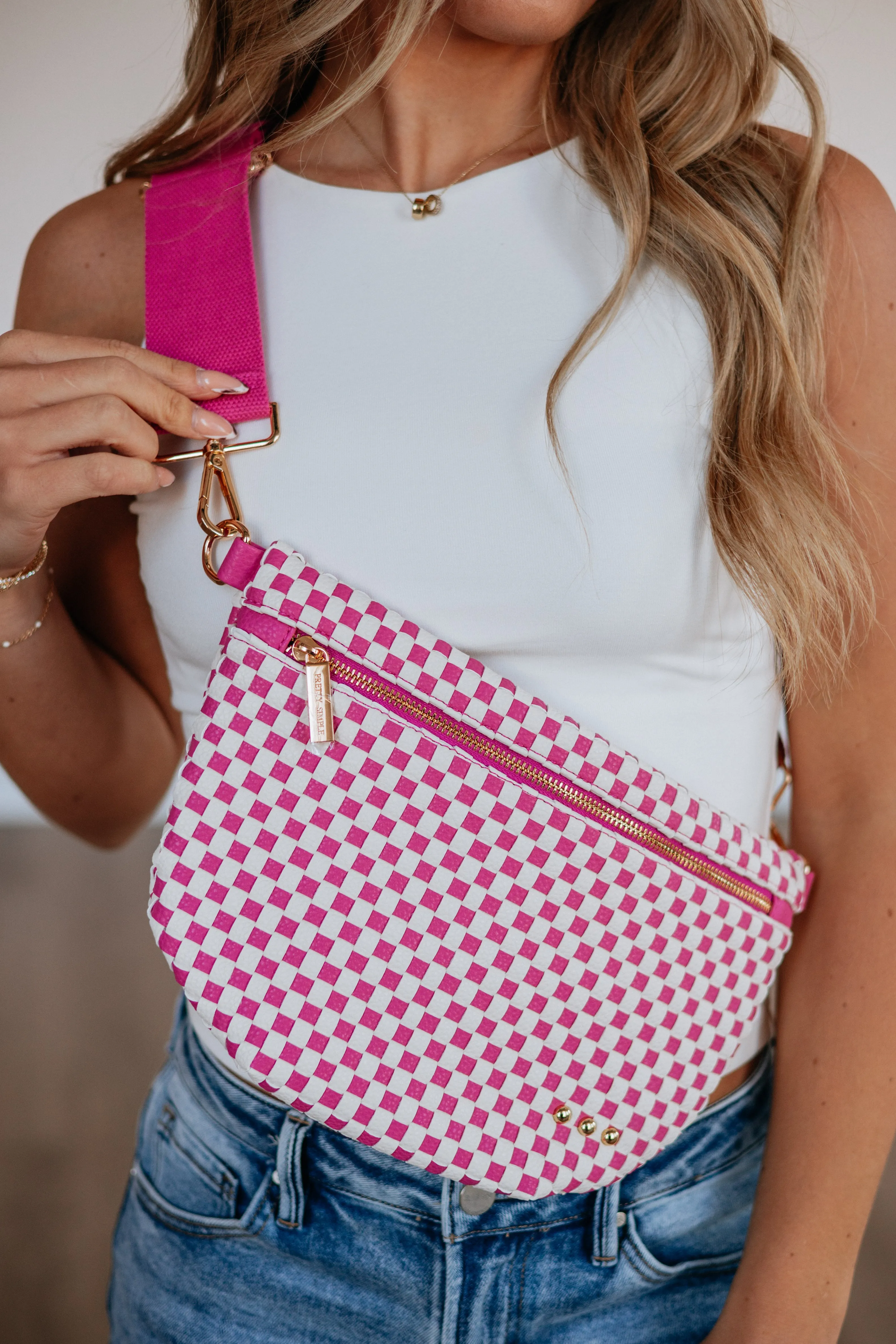 Patsy Checkered Bum Bag - Raspberry sold by Wild Oak Boutique product image thumbnail 2