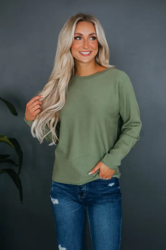 Brylee Lightweight Sweater - Basil sold by Wild Oak Boutique