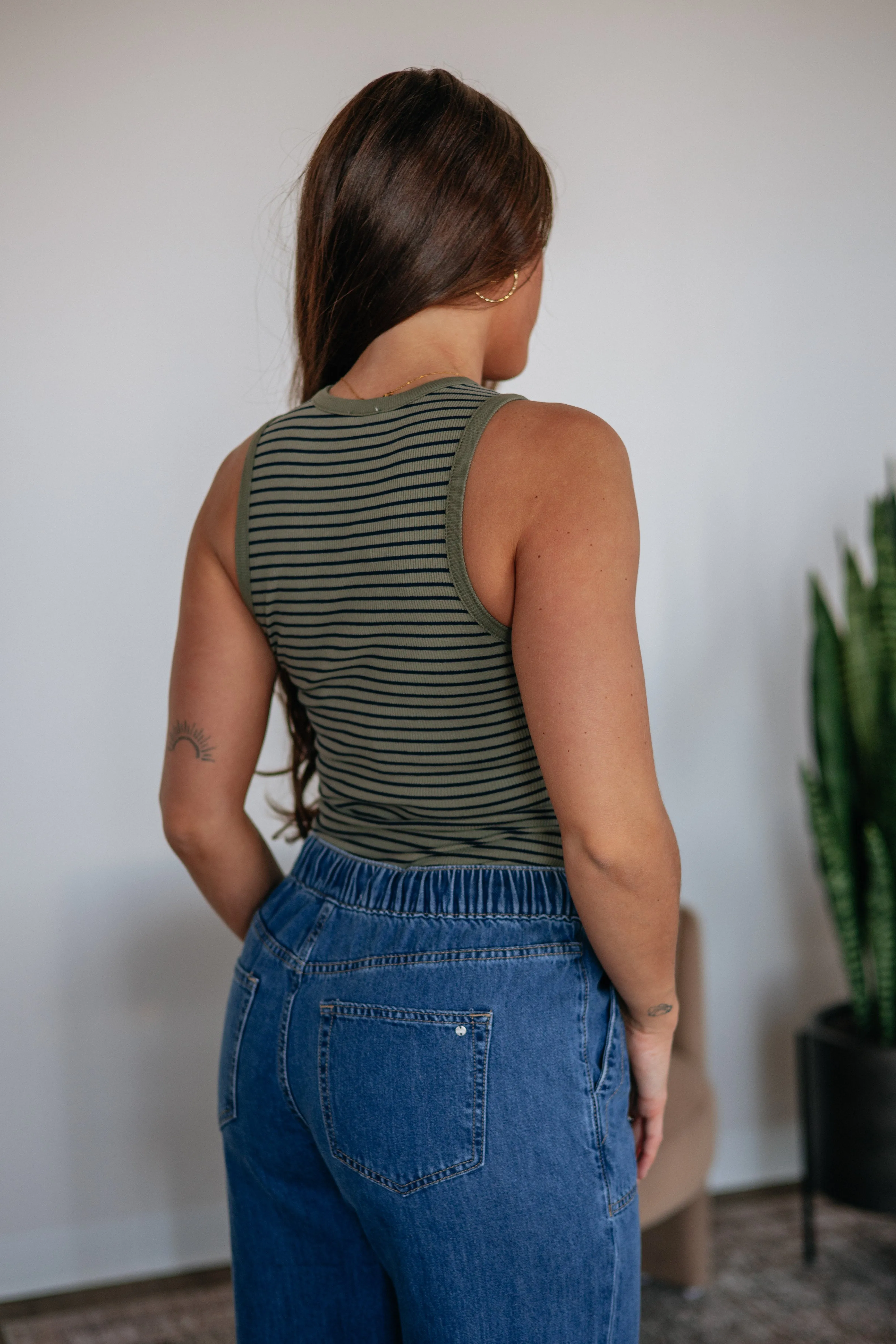 April Striped Bodysuit - Olive Mix sold by Wild Oak Boutique product image thumbnail 5