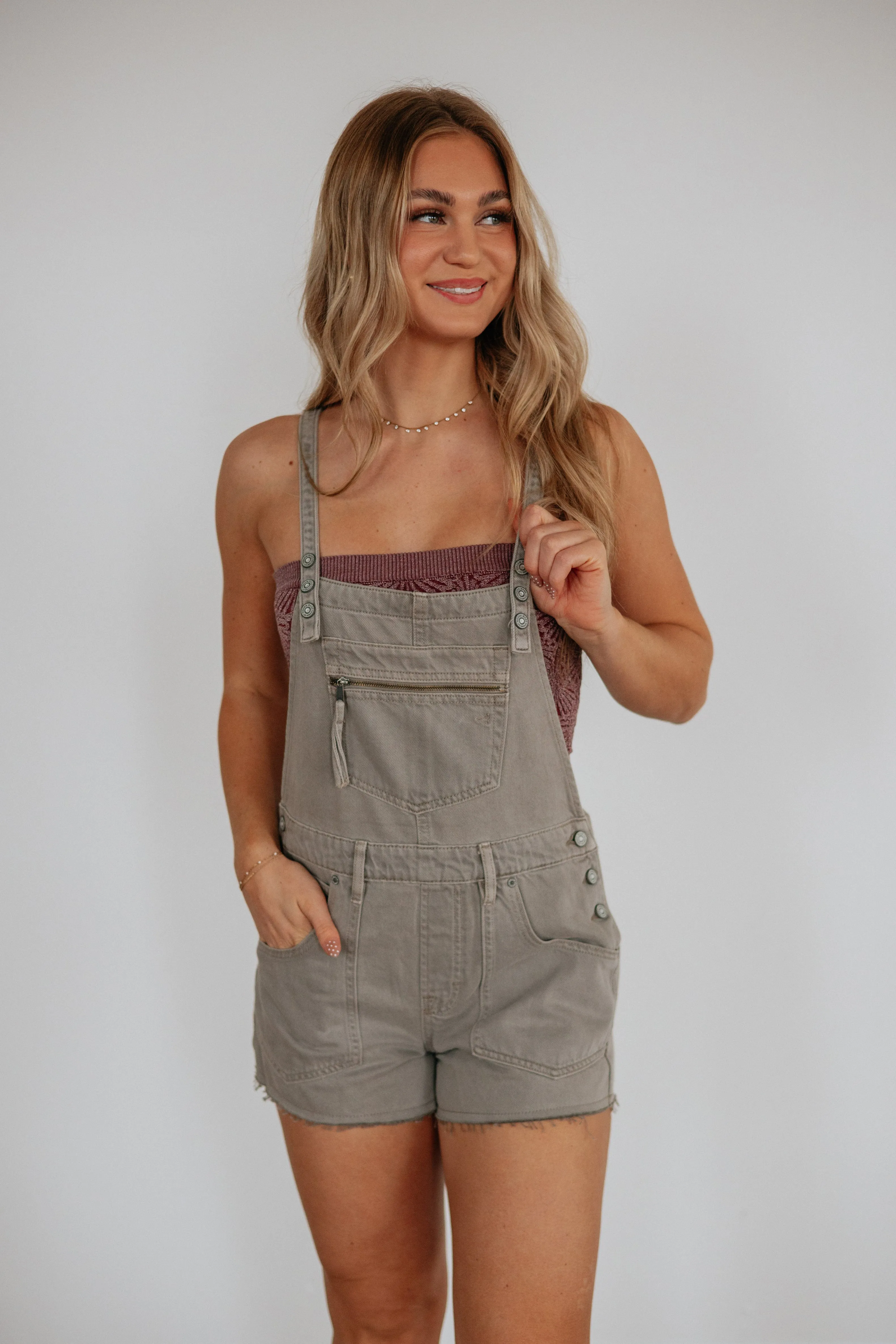 Dylan Hidden Short Overalls - Gravel sold by Wild Oak Boutique product image thumbnail 5