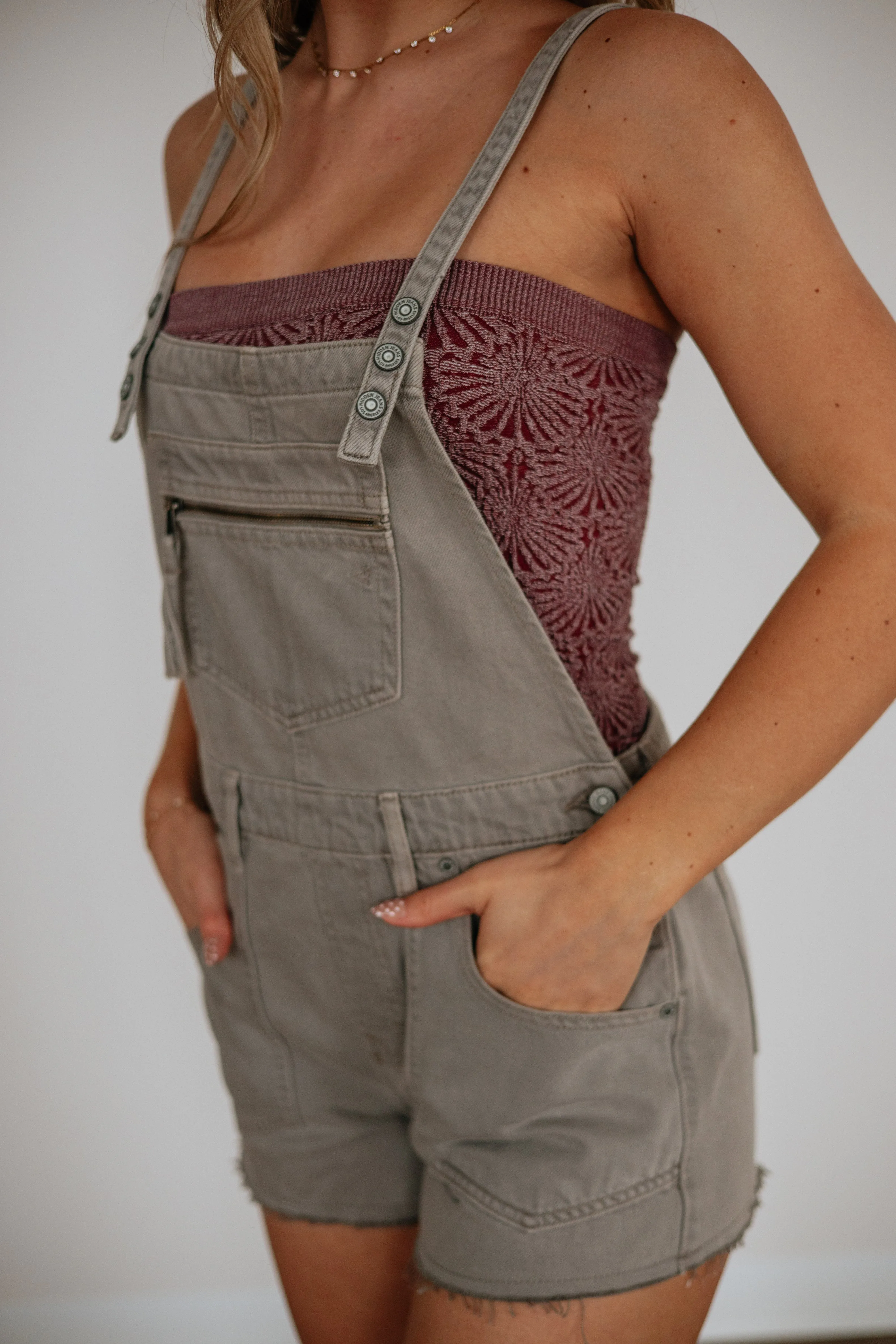 Dylan Hidden Short Overalls - Gravel sold by Wild Oak Boutique product image thumbnail 2