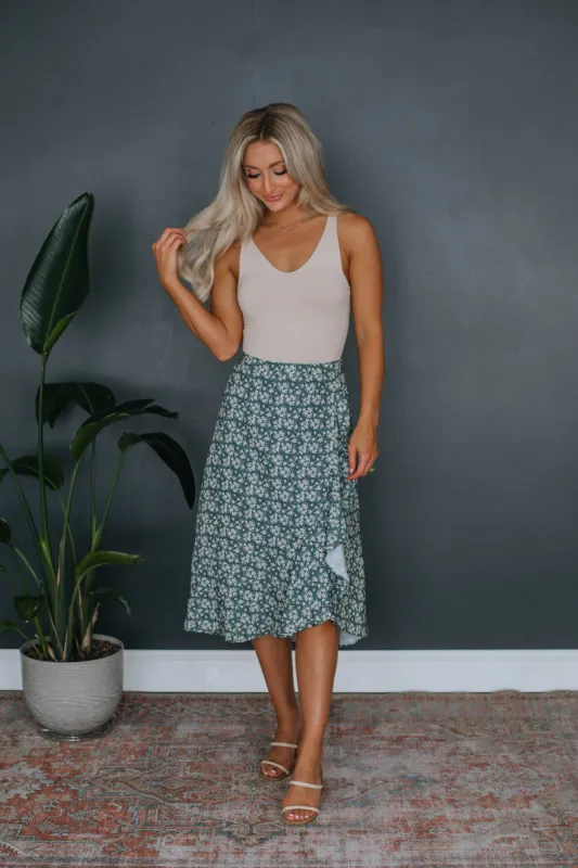 Lindsey Floral Skirt - Dark Sage sold by Wild Oak Boutique