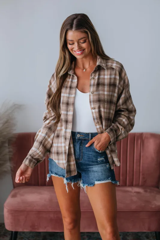 Mallie Lightweight Flannel - Mocha sold by Wild Oak Boutique