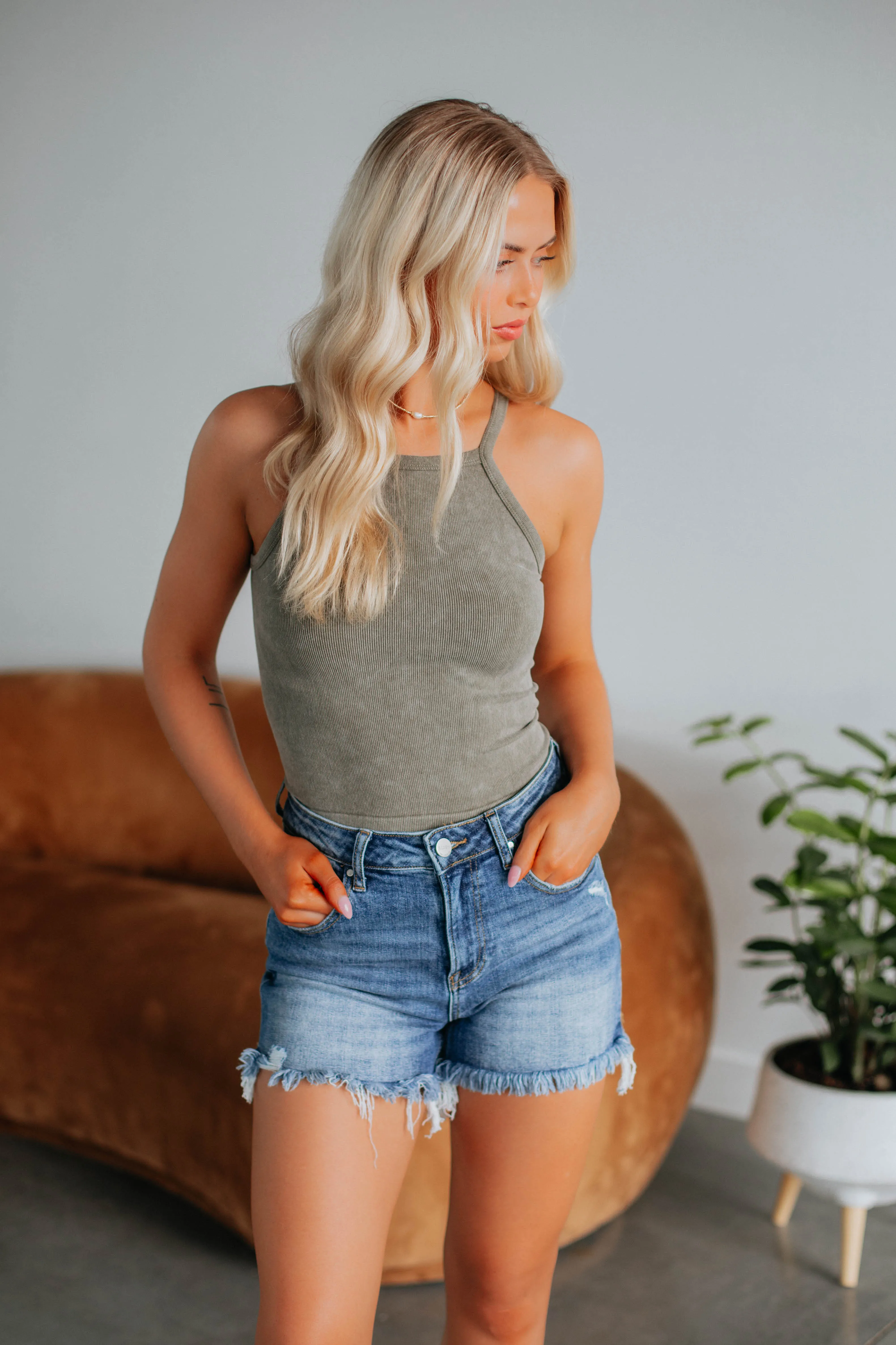 Rennah Ribbed Tank - Artichoke sold by Wild Oak Boutique product image thumbnail 5