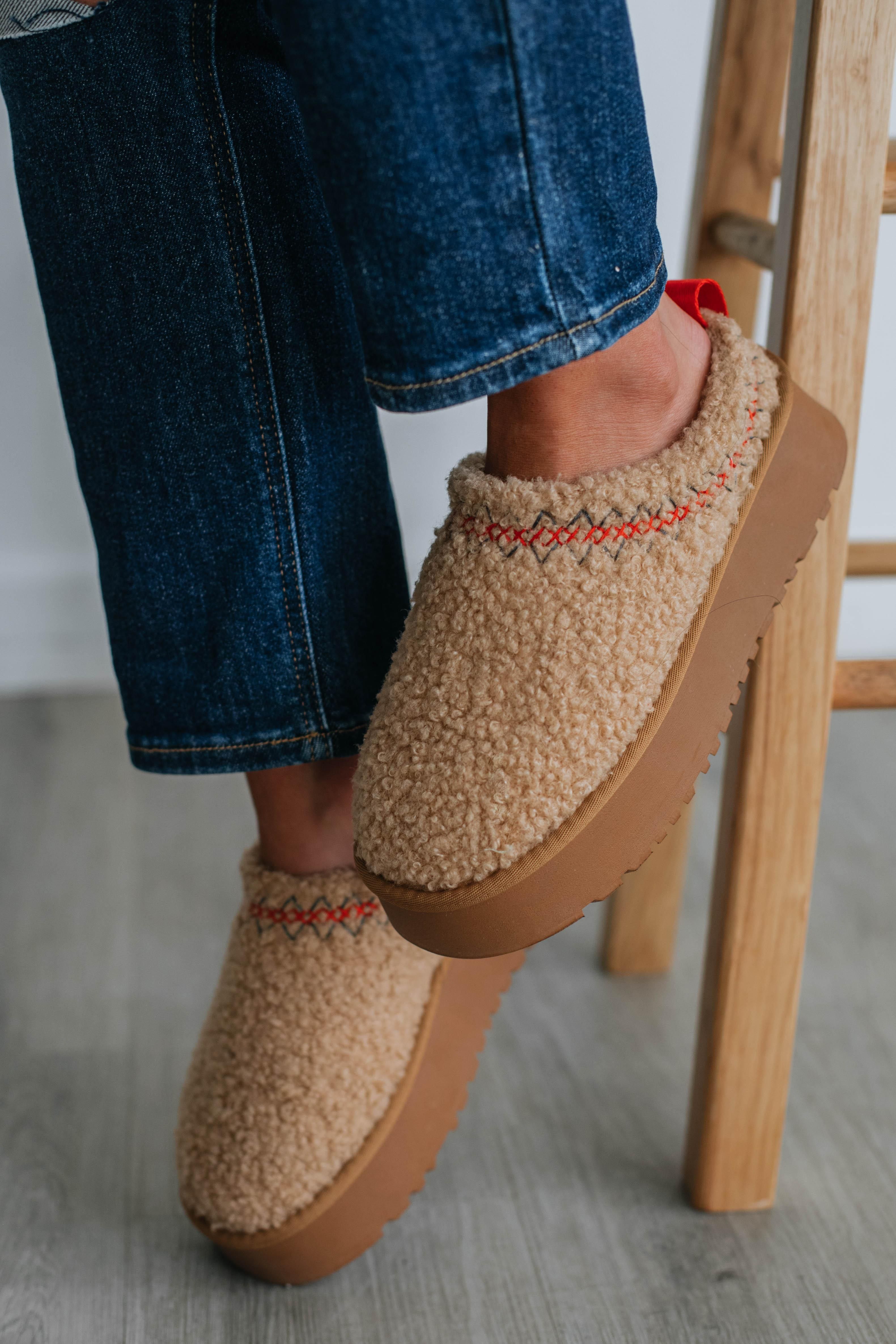 Cozy Era Sherpa Platform Slippers - Toffee sold by Wild Oak Boutique