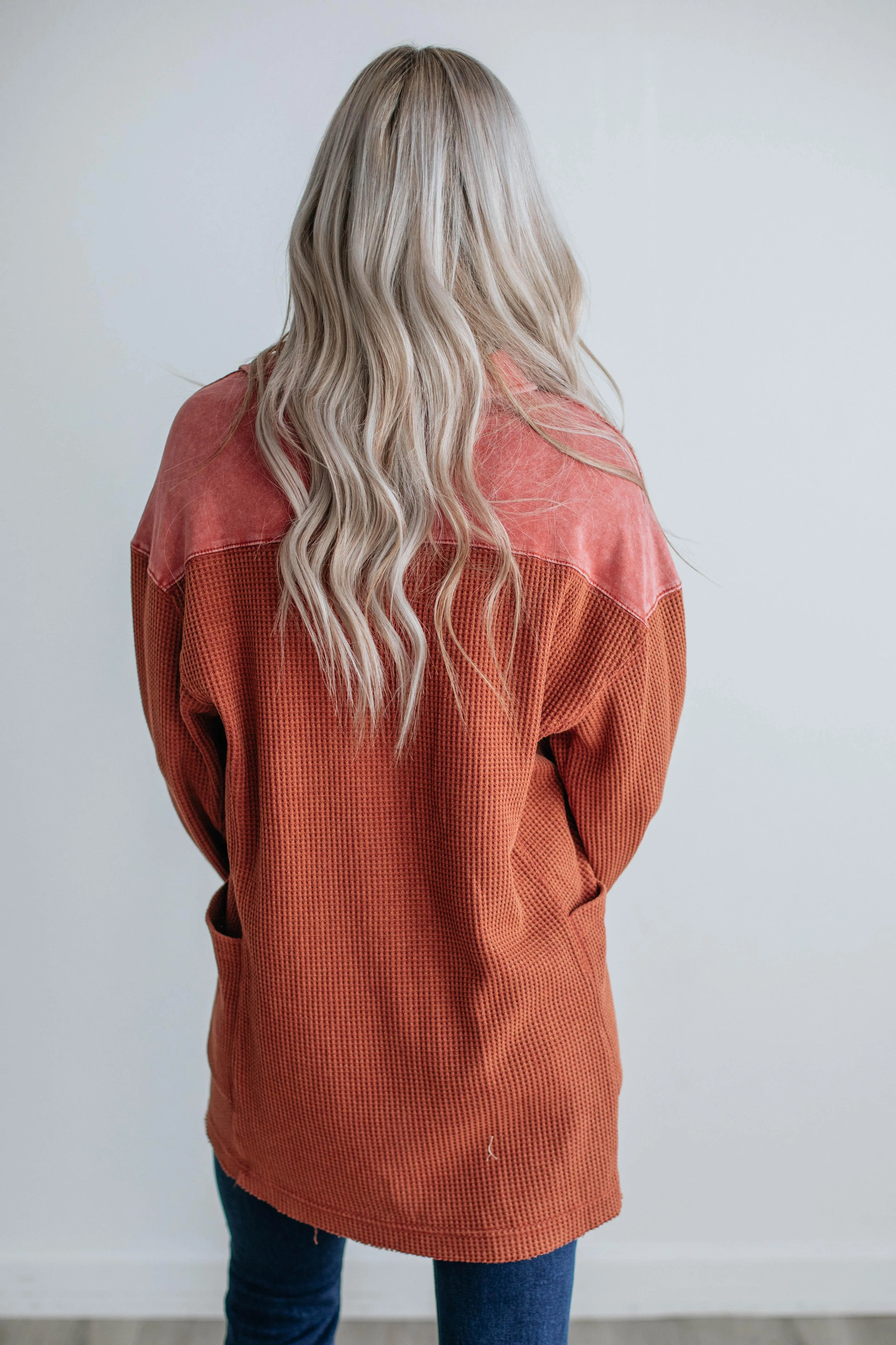 Monet Oversized Henley Top - Brick sold by Wild Oak Boutique product image thumbnail 5