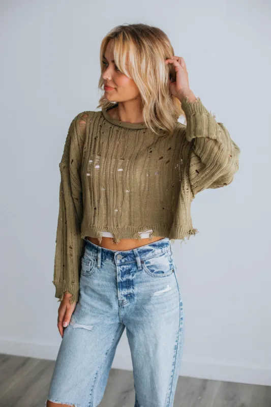 Dasha Cropped Sweater - Olive sold by Wild Oak Boutique