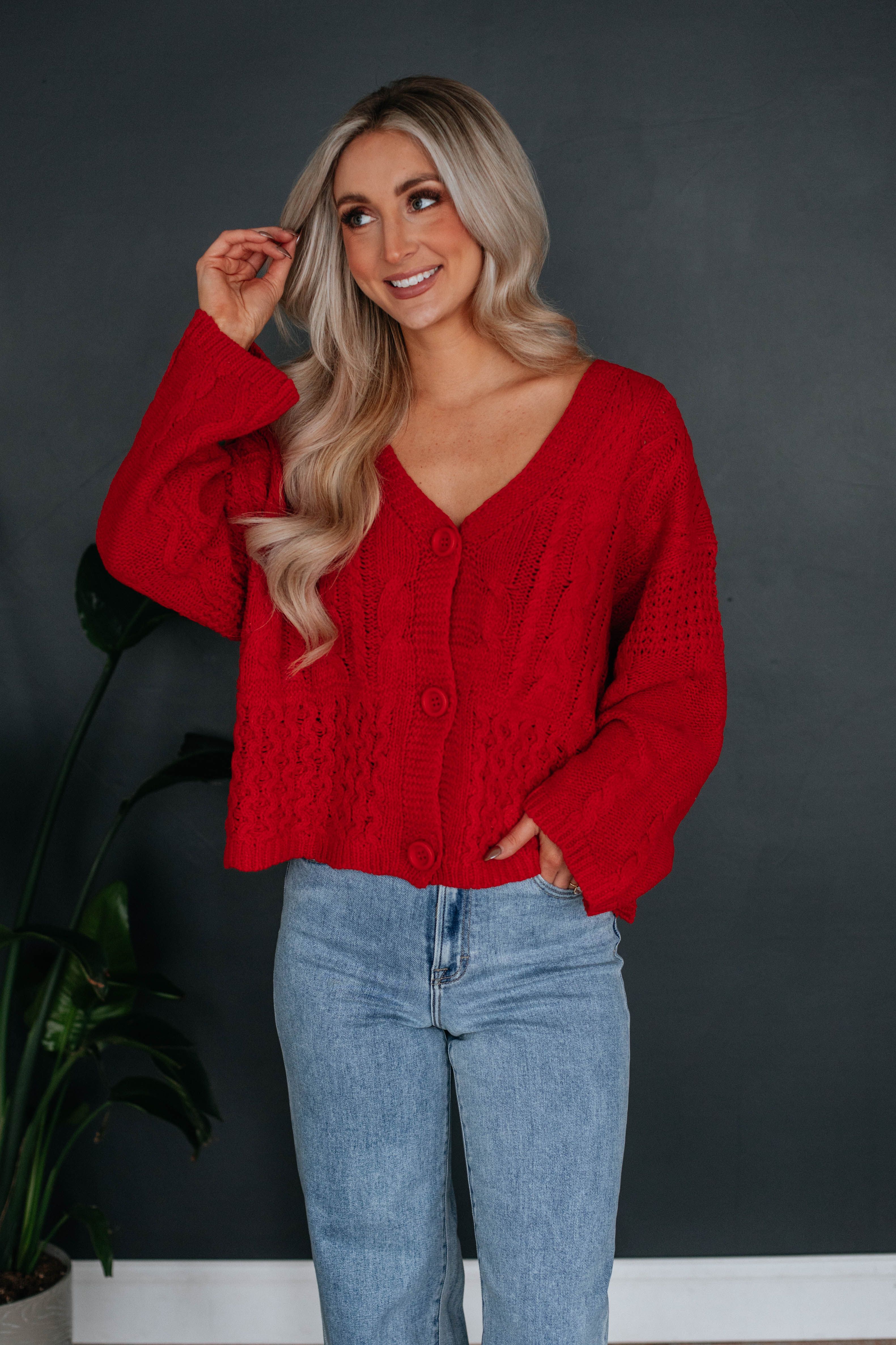 Ellen Cardigan - Red sold by Wild Oak Boutique