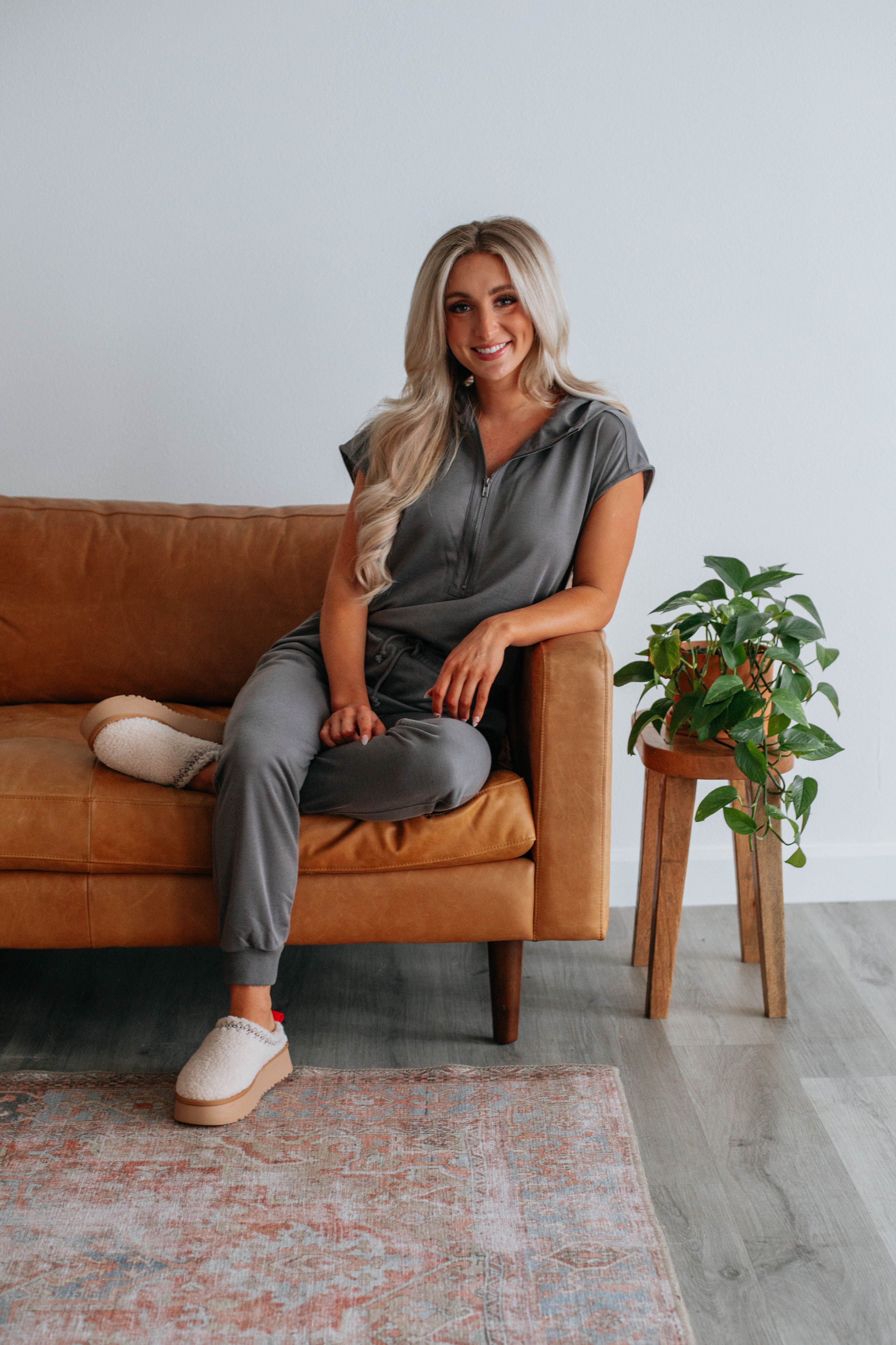 Darianna Hooded Jumpsuit - Charcoal sold by Wild Oak Boutique product image thumbnail 2