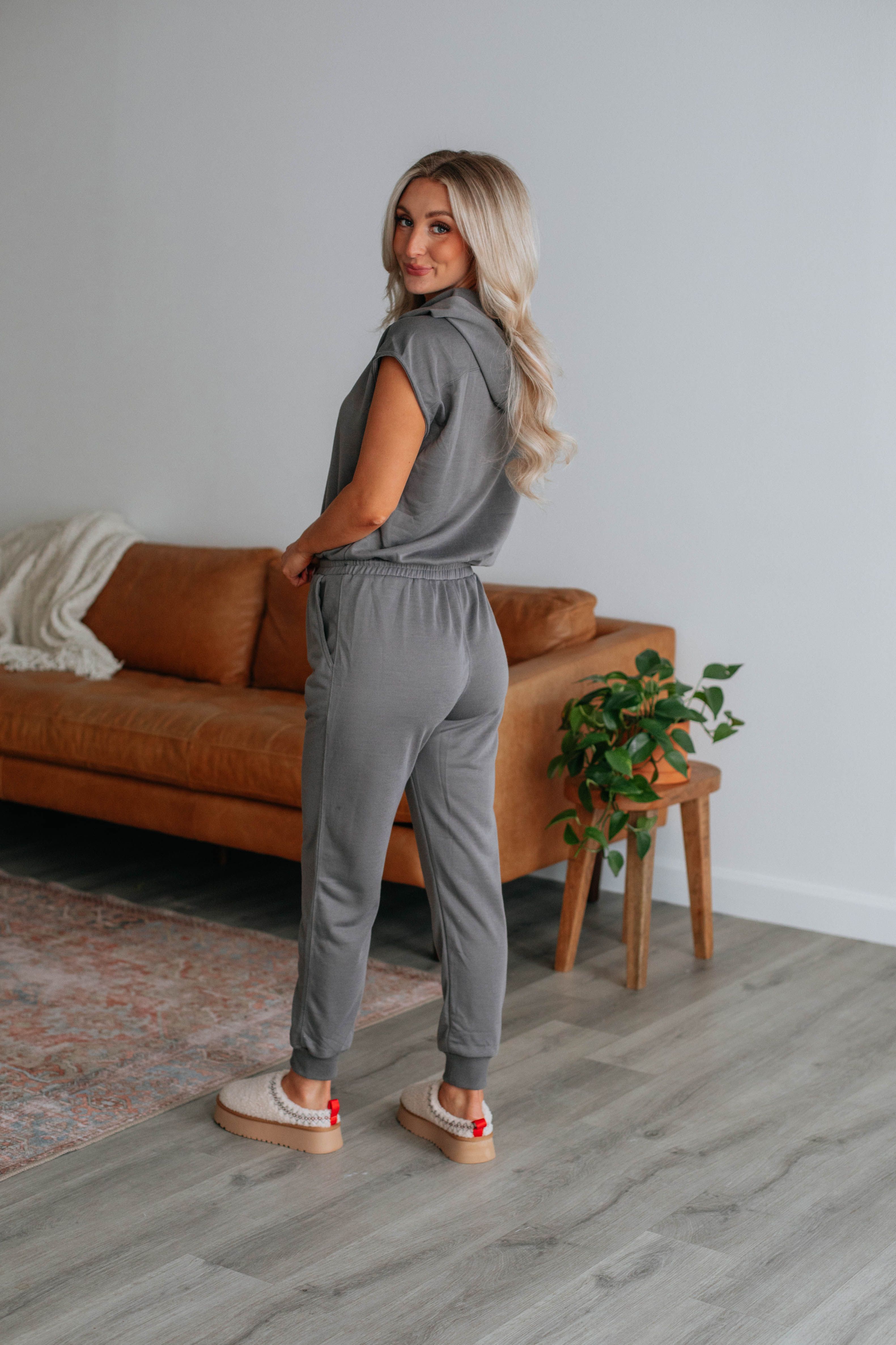 Darianna Hooded Jumpsuit - Charcoal sold by Wild Oak Boutique product image thumbnail 4