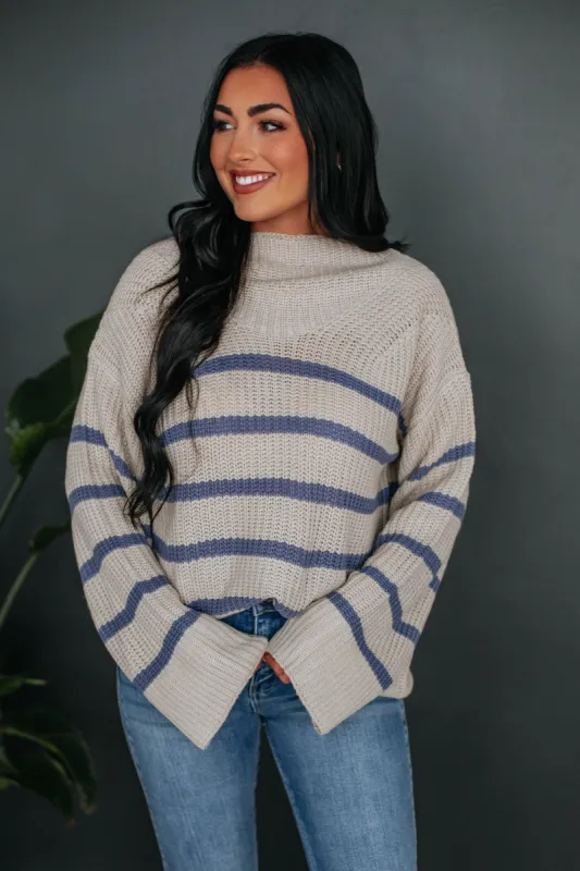 Rayleen Striped Sweater - Steel Blue Mix sold by Wild Oak Boutique