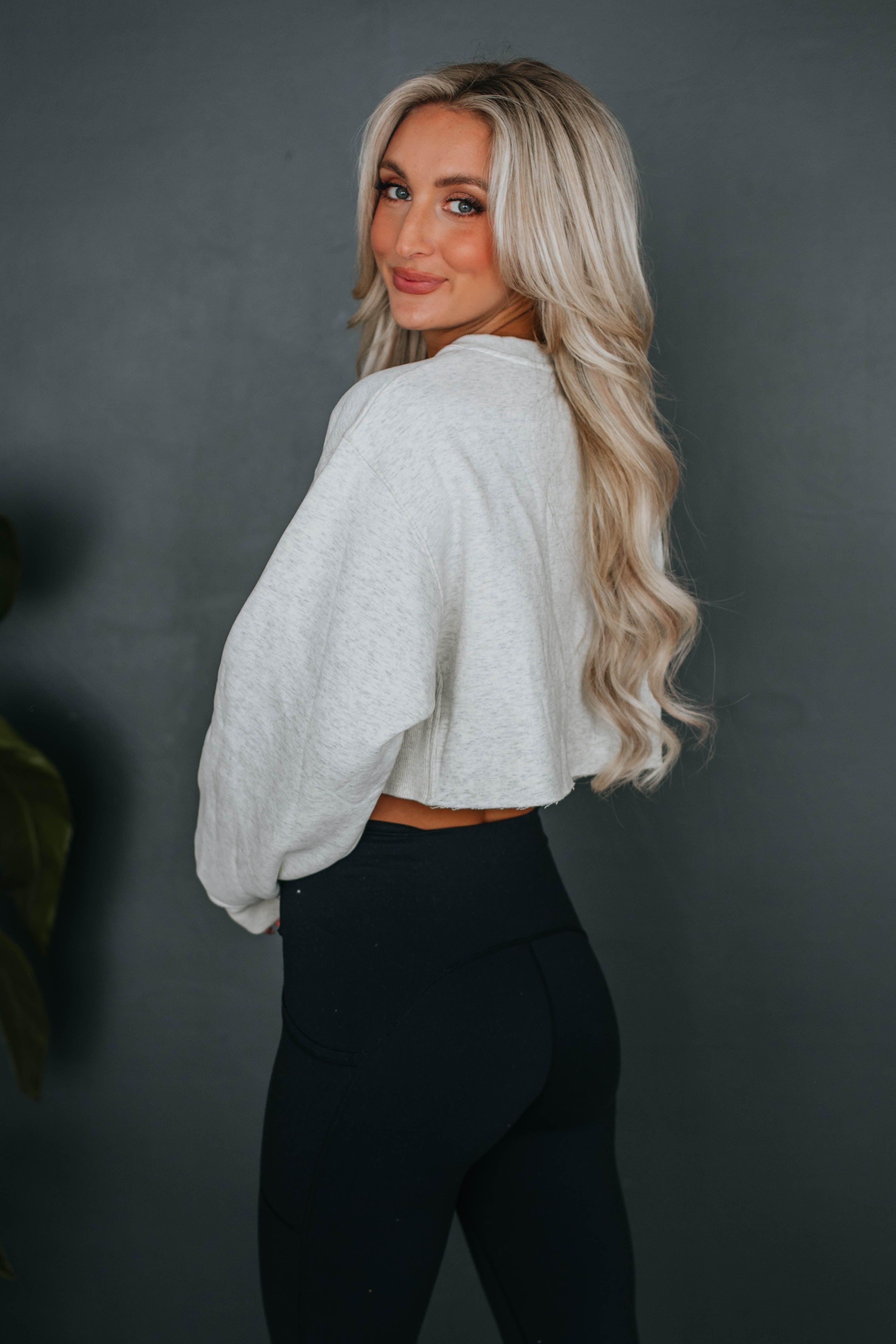 Tara Cropped Sweatshirt - Grey Melange sold by Wild Oak Boutique product image thumbnail 3