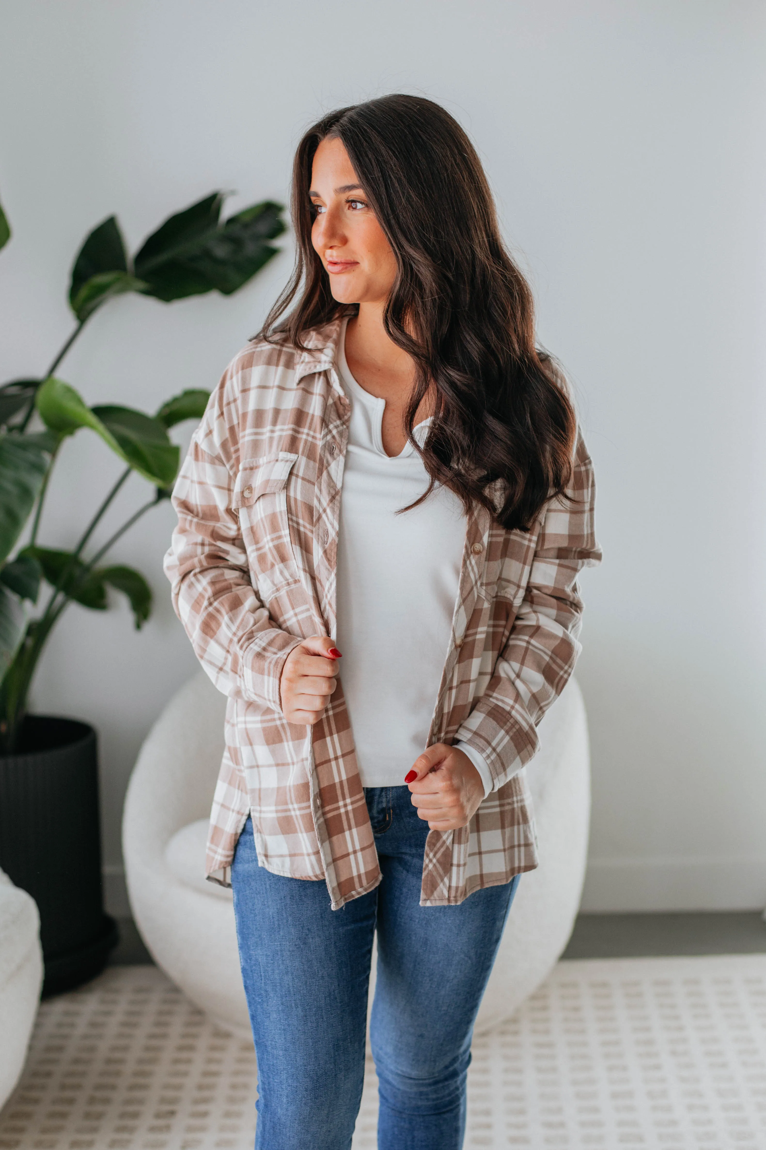 Tehlie Flannel Top - Mocha sold by Wild Oak Boutique product image thumbnail 4