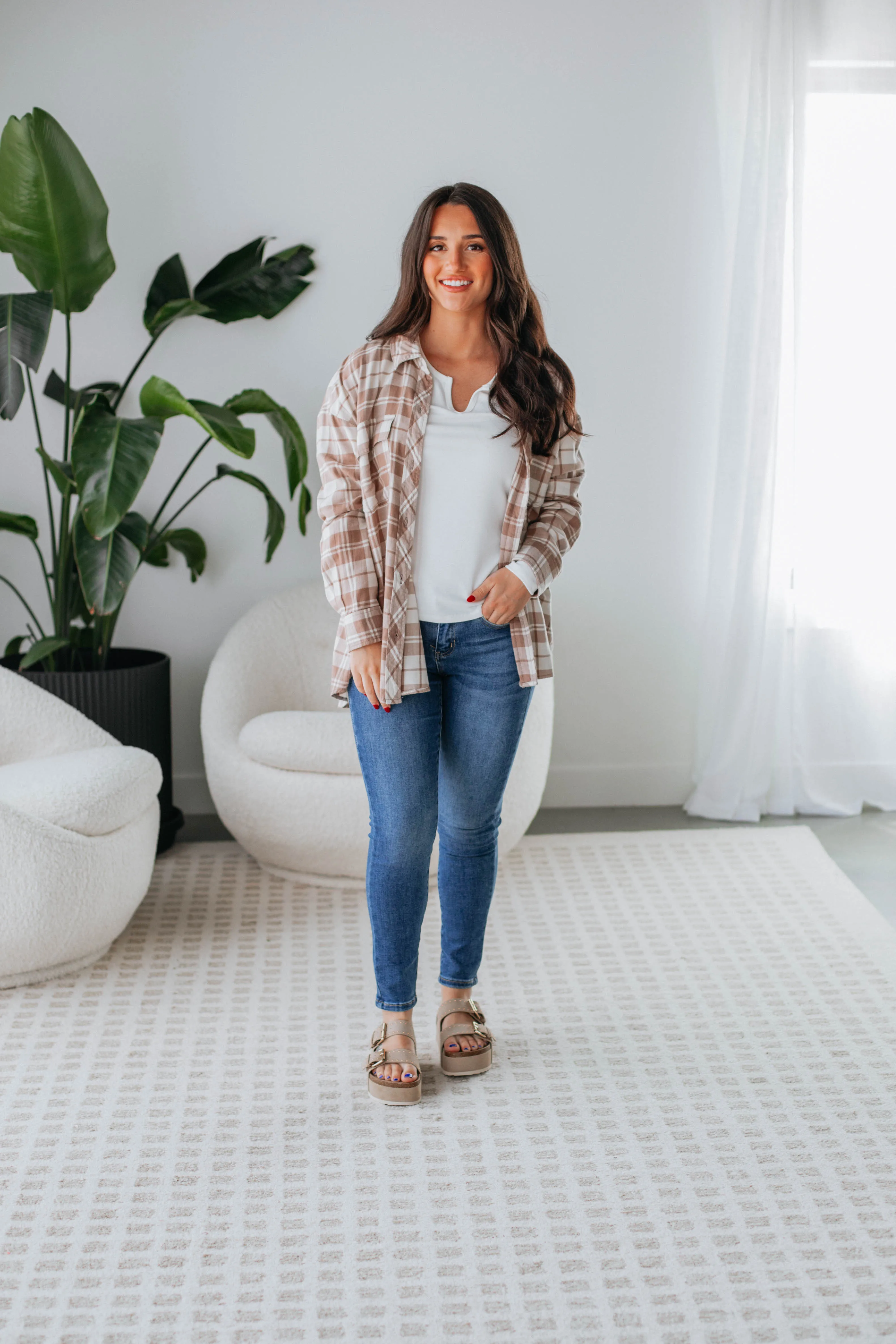 Tehlie Flannel Top - Mocha sold by Wild Oak Boutique product image thumbnail 3