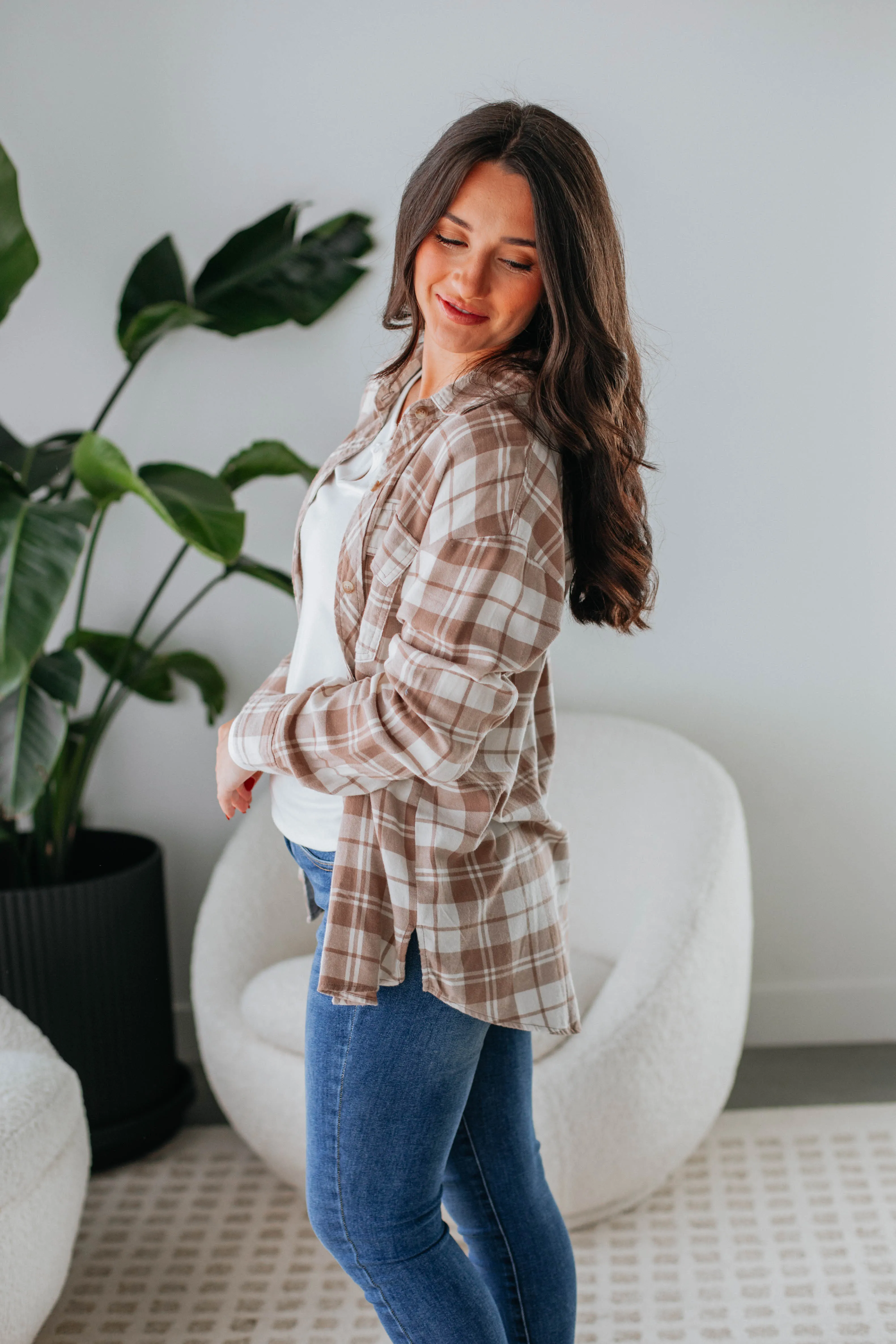 Tehlie Flannel Top - Mocha sold by Wild Oak Boutique product image thumbnail 2