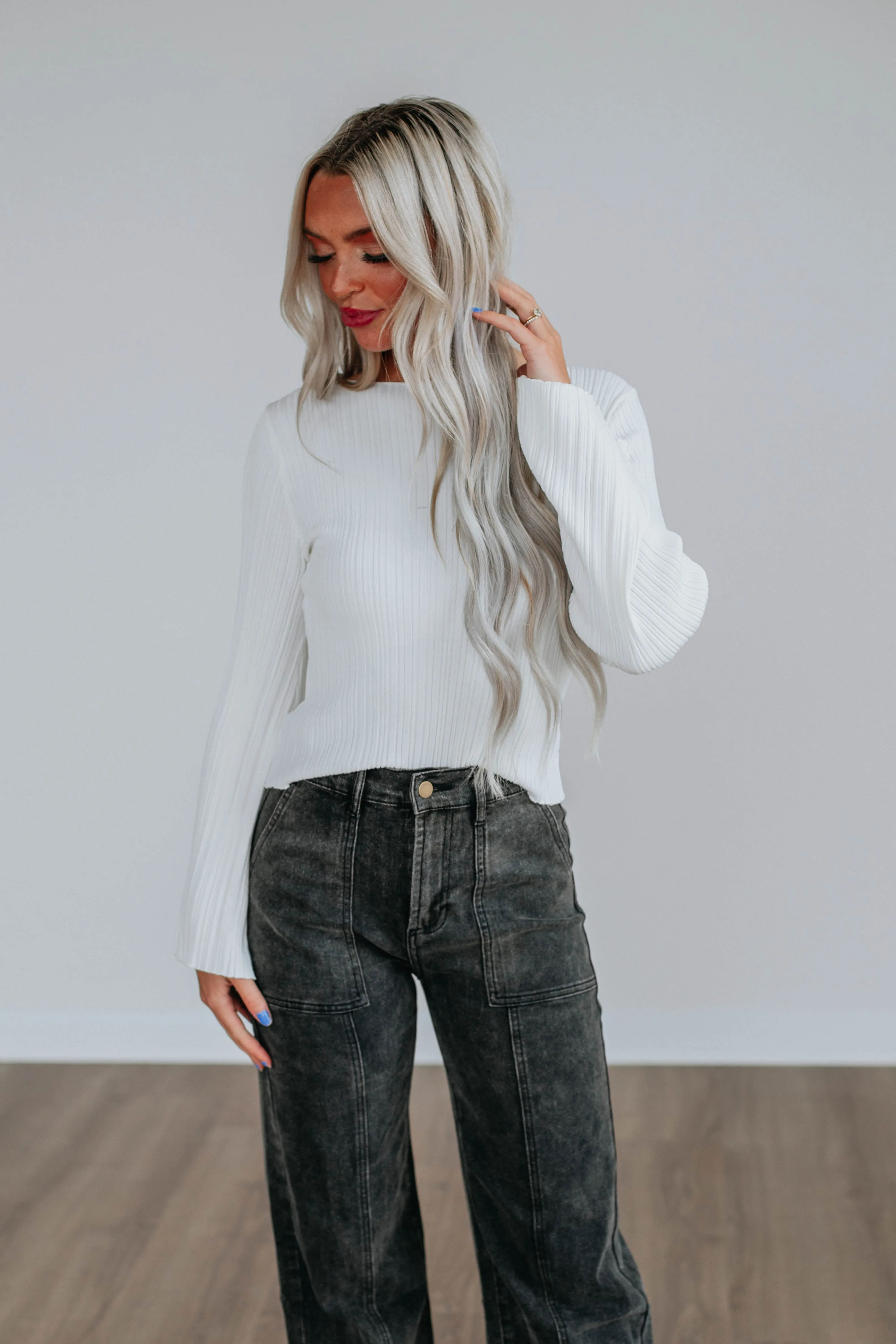 Jade Ribbed Top - Ivory sold by Wild Oak Boutique product image thumbnail 3