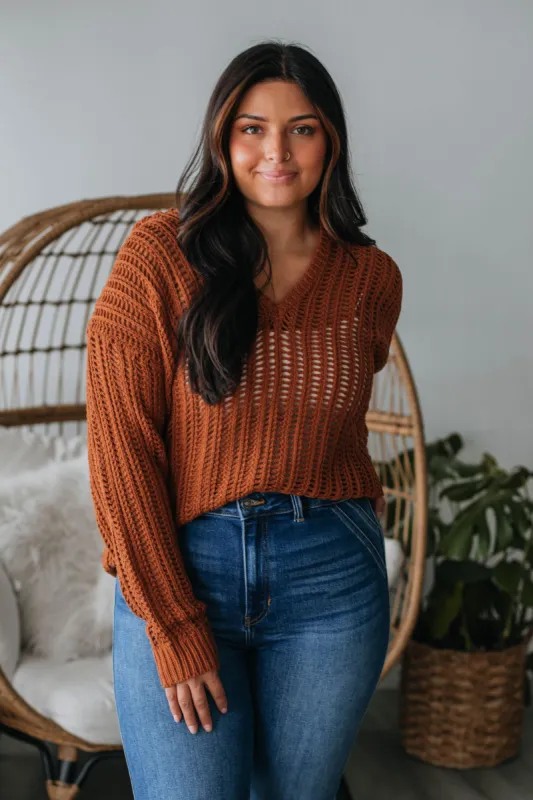 Mia Knit Hoodie - Rust sold by Wild Oak Boutique