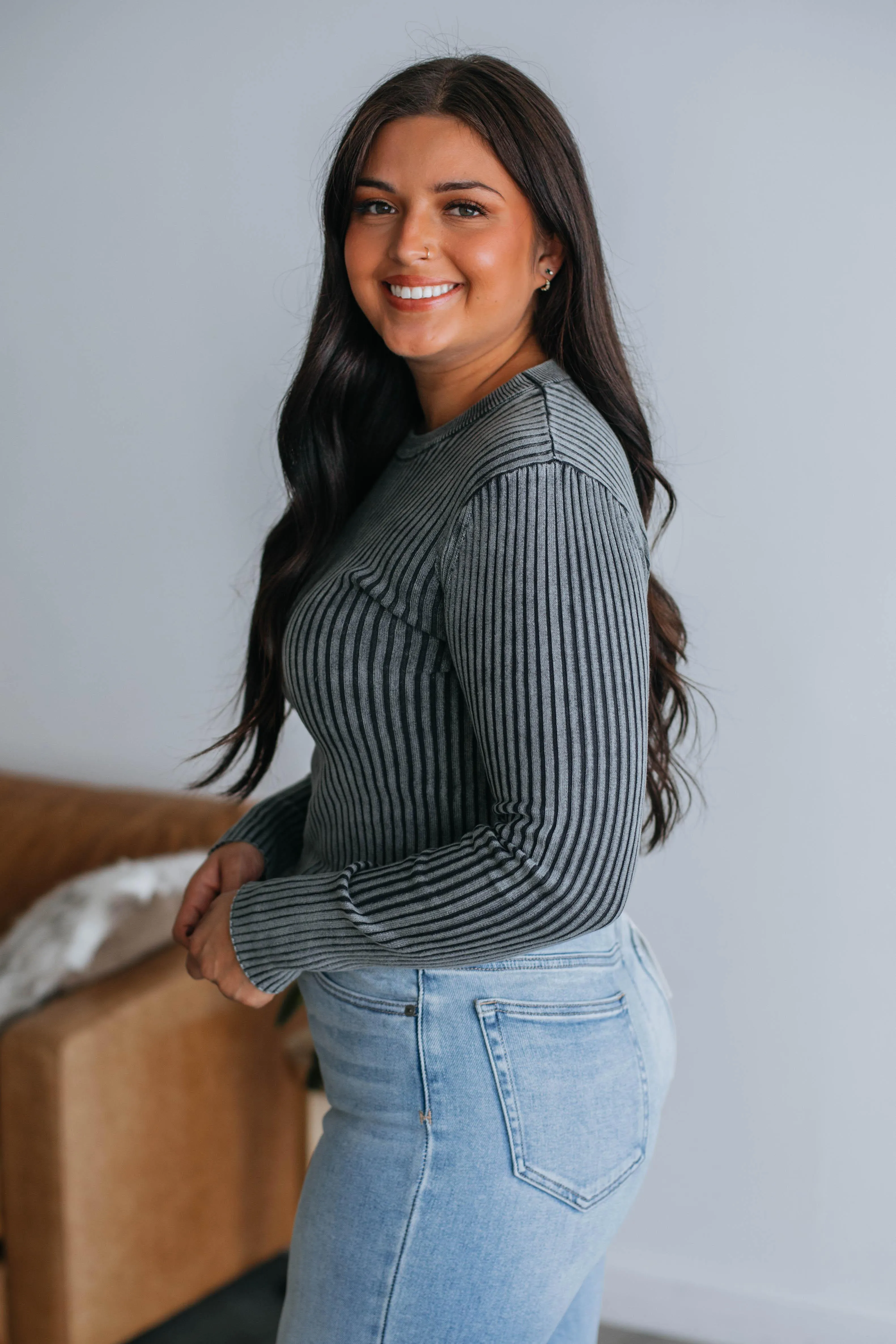 Marina Ribbed Top - Charcoal sold by Wild Oak Boutique product image thumbnail 4