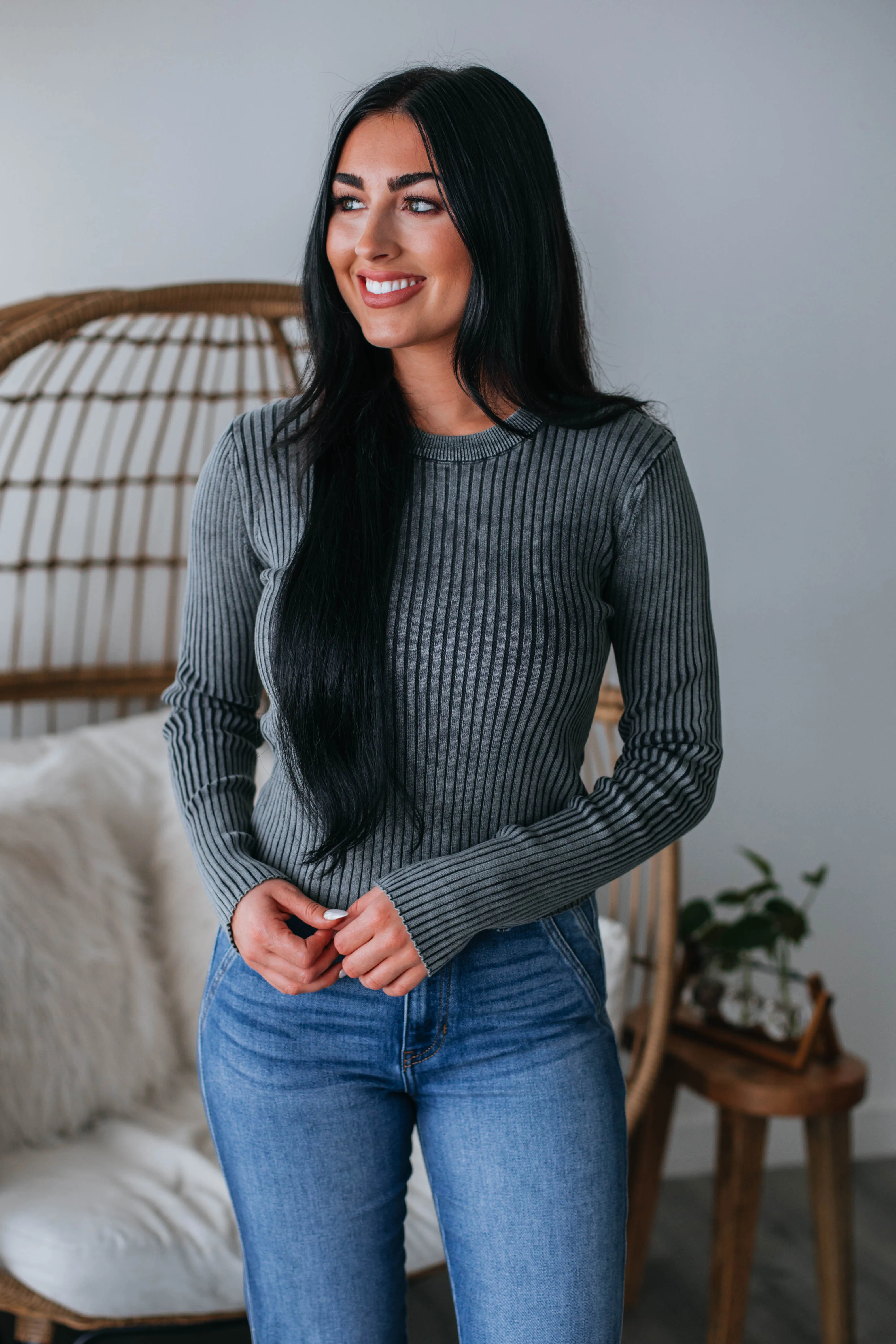 Marina Ribbed Top - Charcoal sold by Wild Oak Boutique product image thumbnail 2