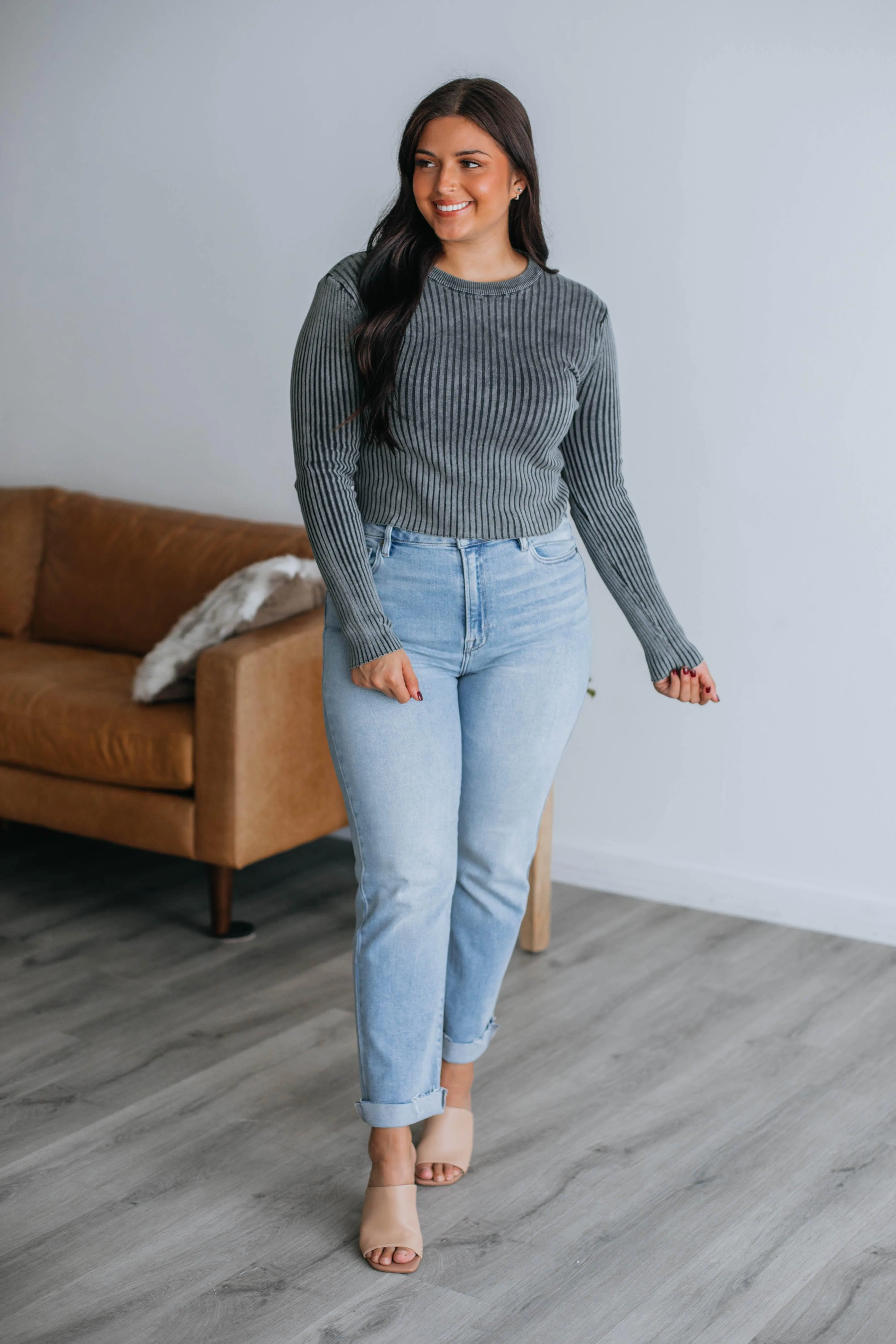 Marina Ribbed Top - Charcoal sold by Wild Oak Boutique product image thumbnail 5