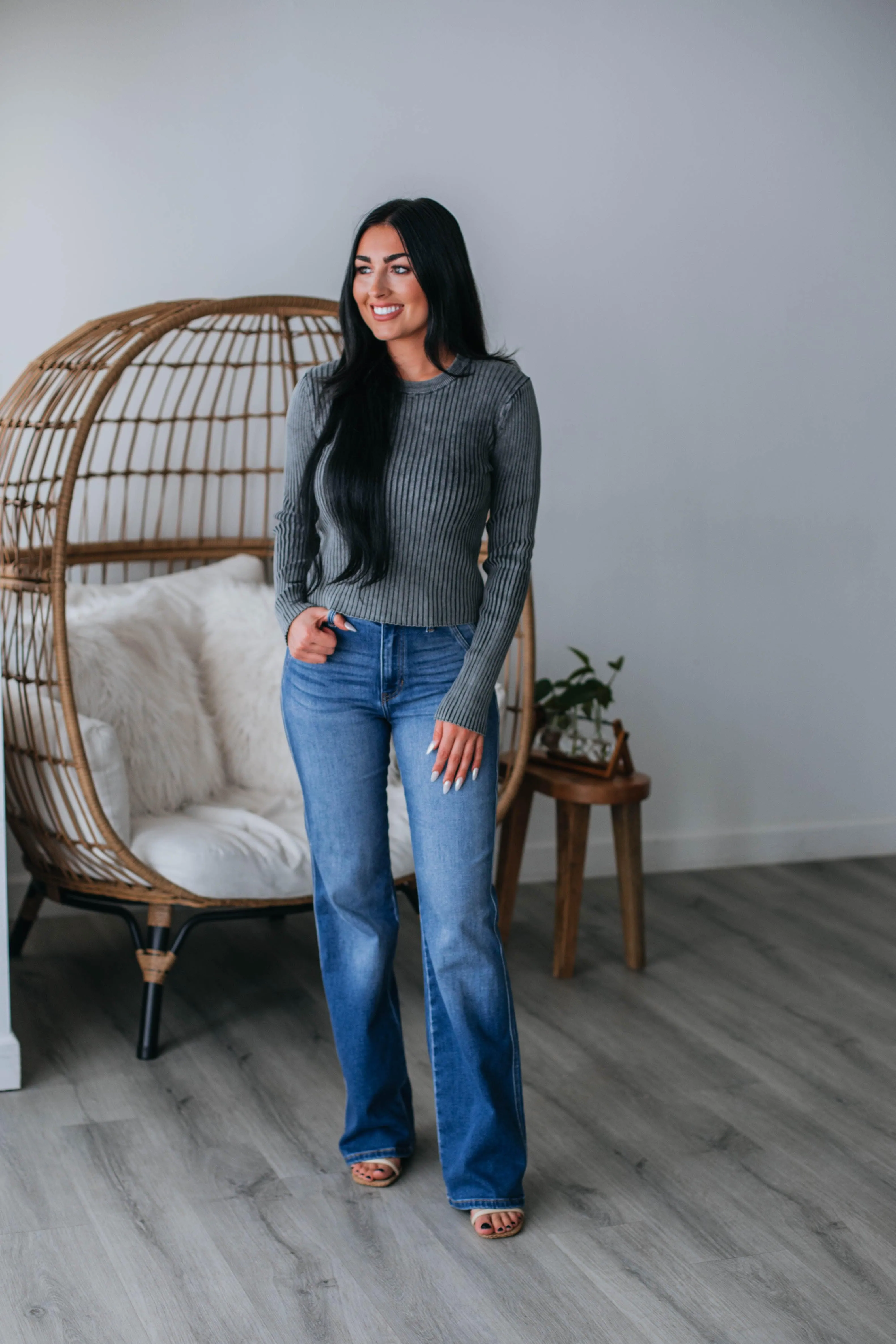 Marina Ribbed Top - Charcoal sold by Wild Oak Boutique product image thumbnail 3